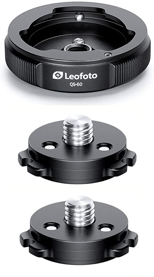 Leofoto QS-60M: x1 QS-60 Receiver Base and x2 Q60 Connecting Plates,  Ballhead Quick-Link System 3/8