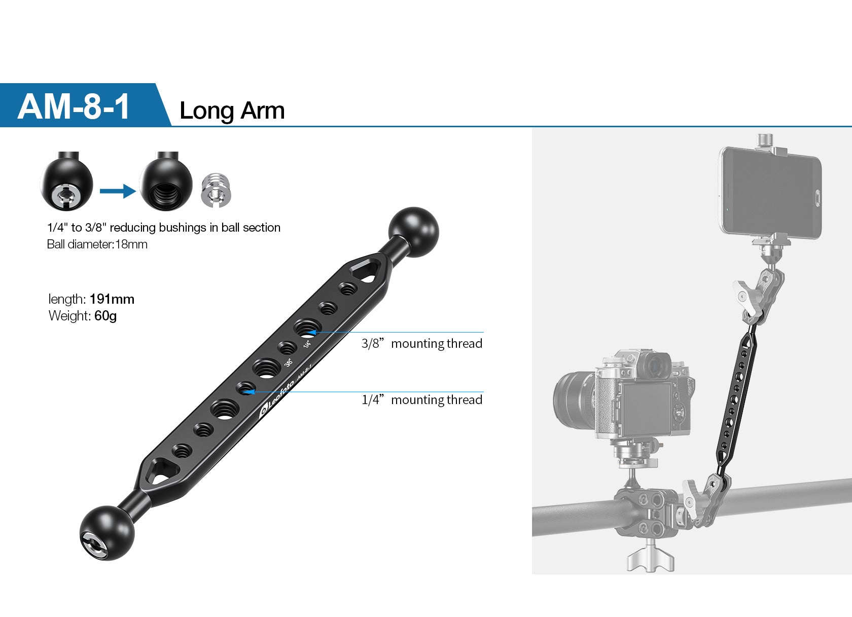 Leofoto AM-8 Professional Magic Arm Kit