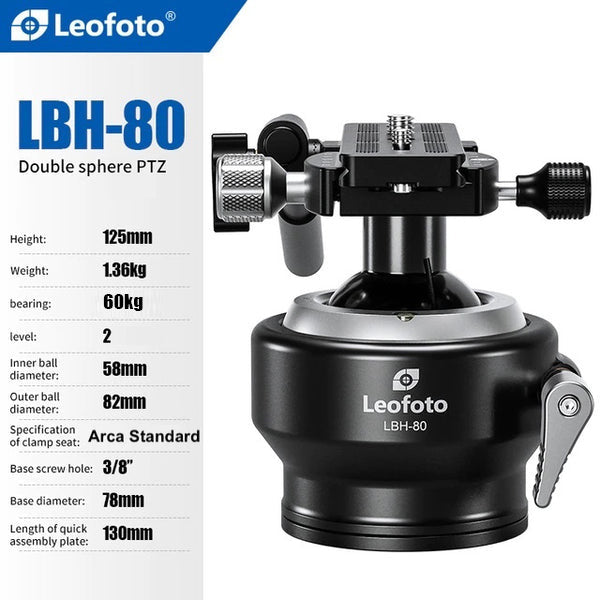 Leofoto LBH-80 Double Sphere Ball Head + QR Plate | Spherical Gimbal | Arca Compatible