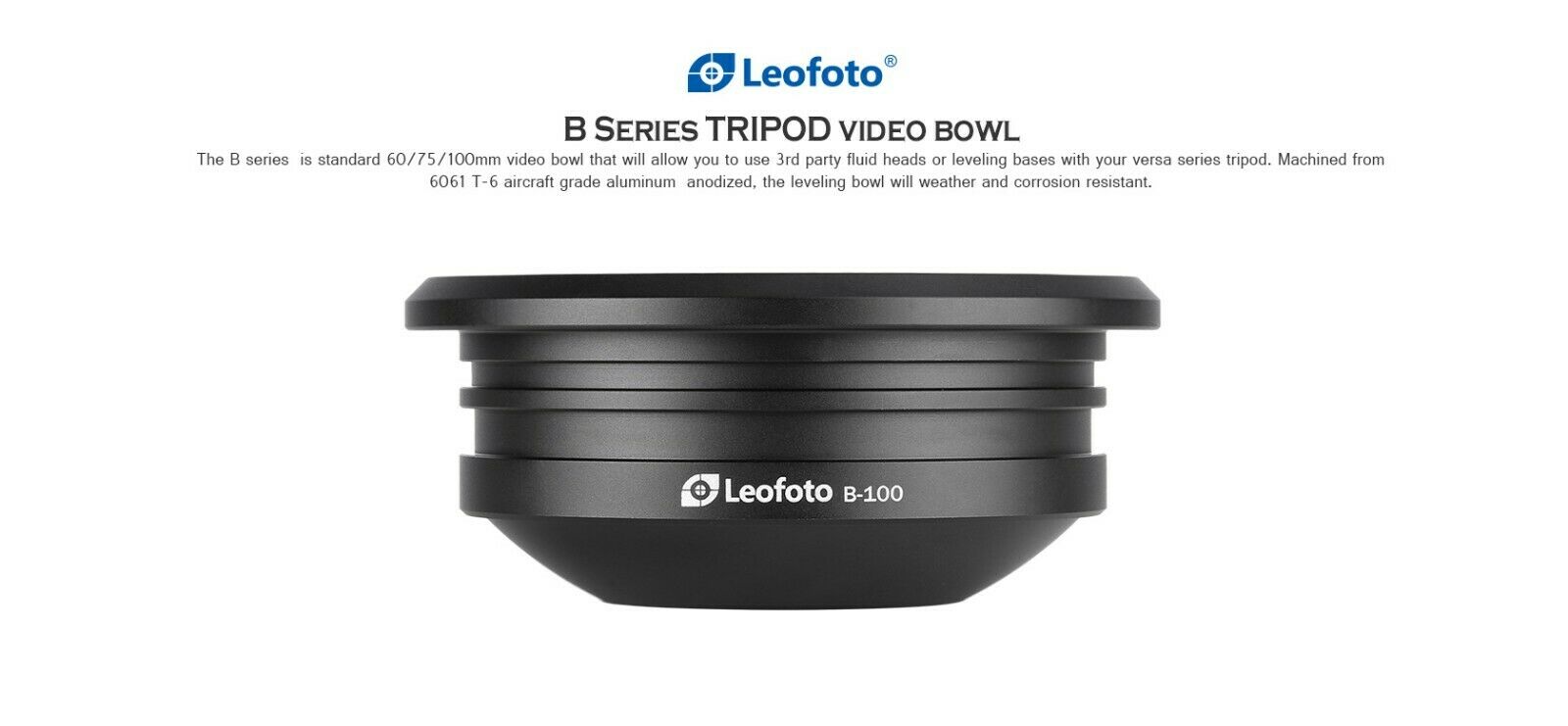 Leofoto BA-100 100mm Half-Bowl Video Head Adapter for Gitzo 5 series and Leofoto LM/N-4 series