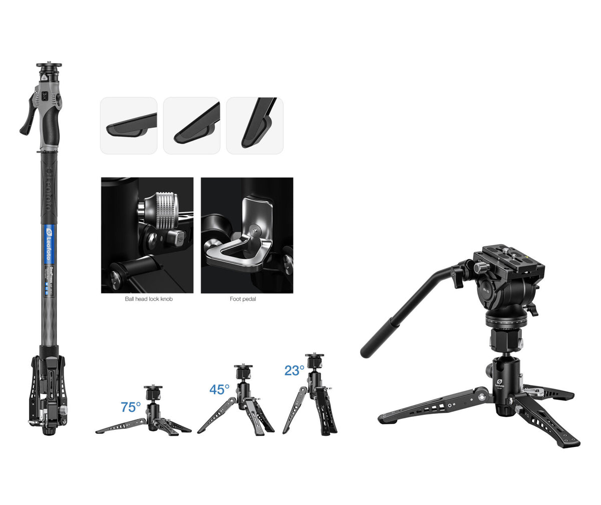 Leofoto MF-363C One-Click Carbon Fiber Monopod with VD-04P Foot Pedal Base
