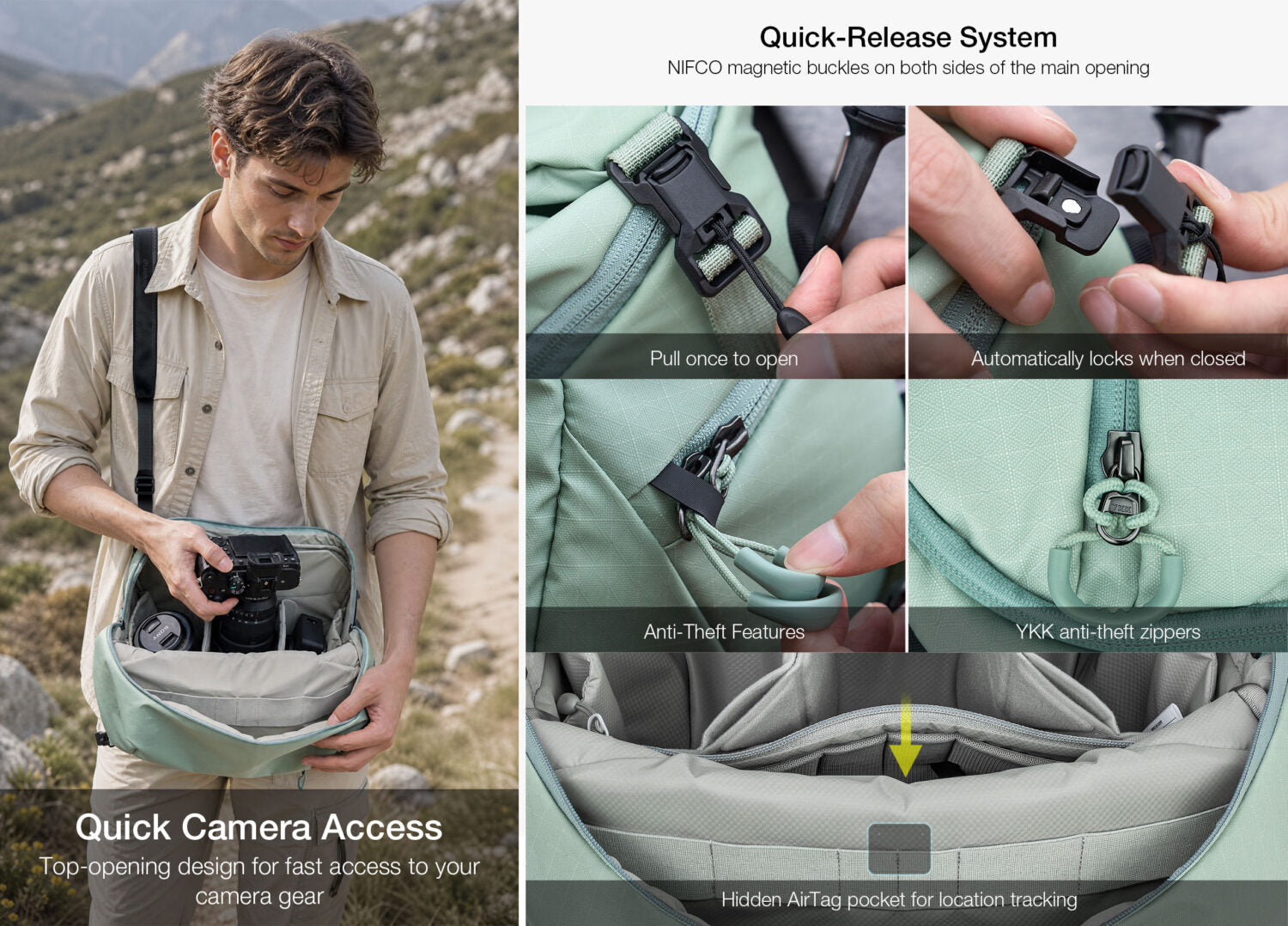 Leofoto 11L Sling Camera Bag (Matte Black, Cream Beige, Mint Green)