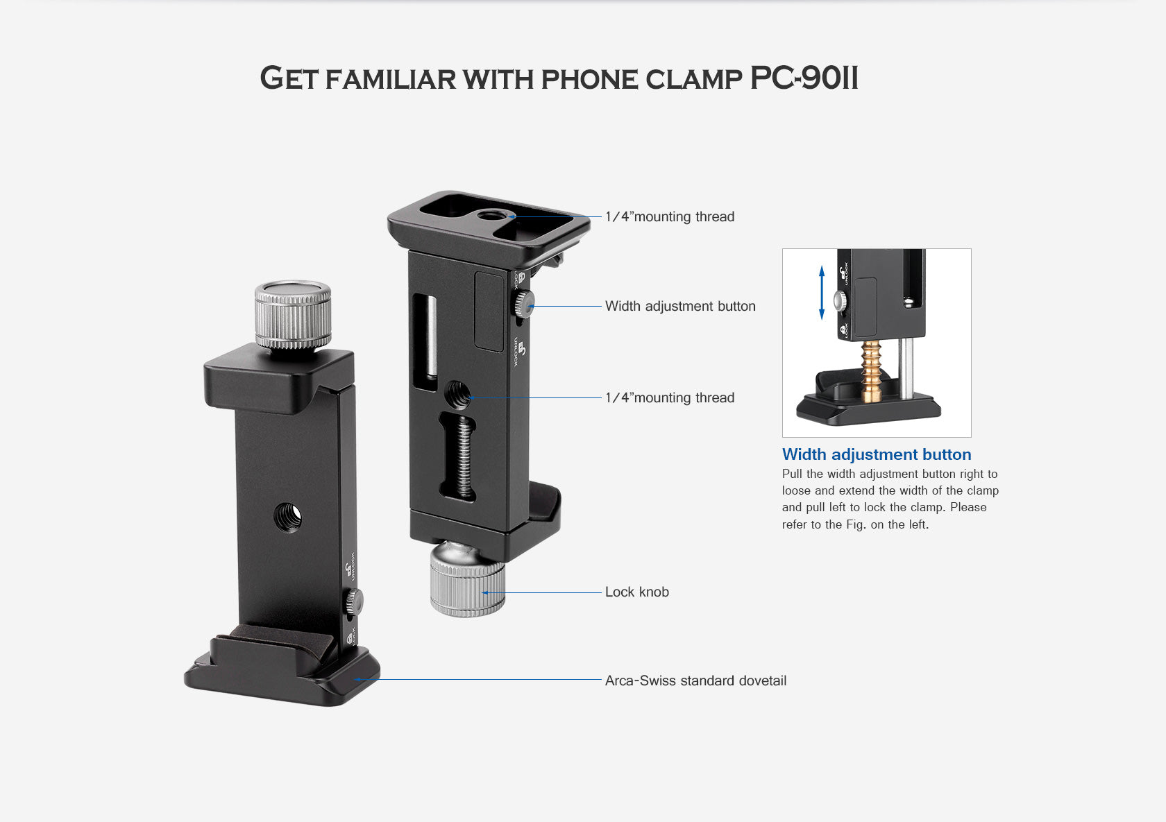 "Open Box" Leofoto PC-90II Adjustable Smartphone Clamp with Locking Width and Arca-Compatible Base
