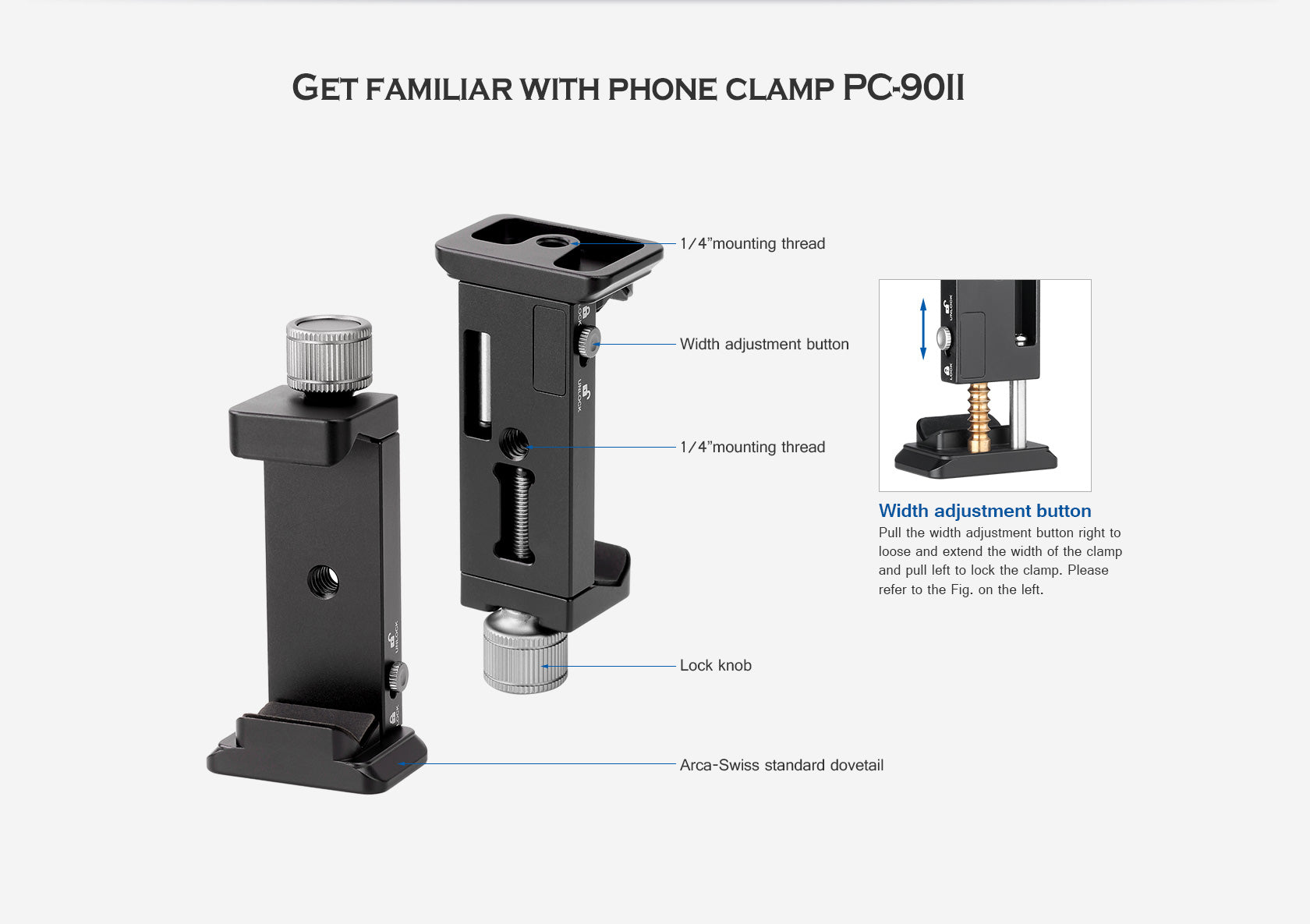 Leofoto Multipurpose Clamp Kit DC-12 + MBC-18 + PC-90II Mini Ballhead with  Phone Clamp for Camera