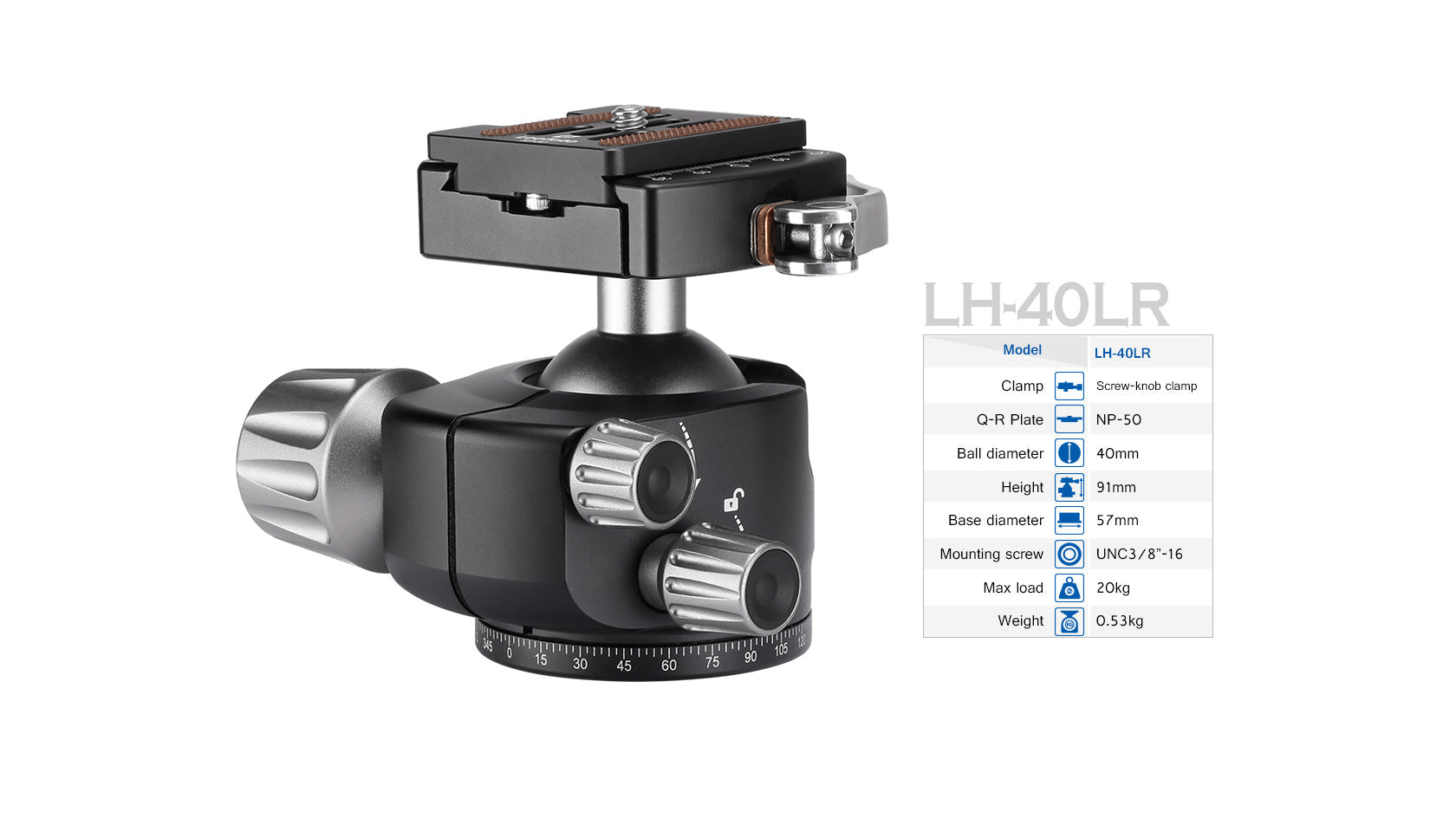 “Open Box" Leofoto LH-40LR Ball Head with LR-50 Lever Release Clamp | New, no bag