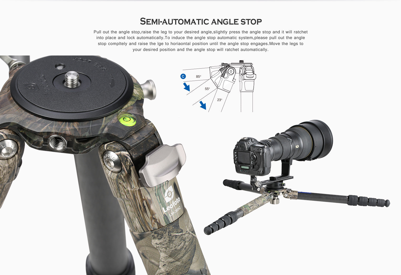 “Open Box" Leofoto LM-365C (Camo) Tripod with 75mm Video Bowl+Platform and Bag