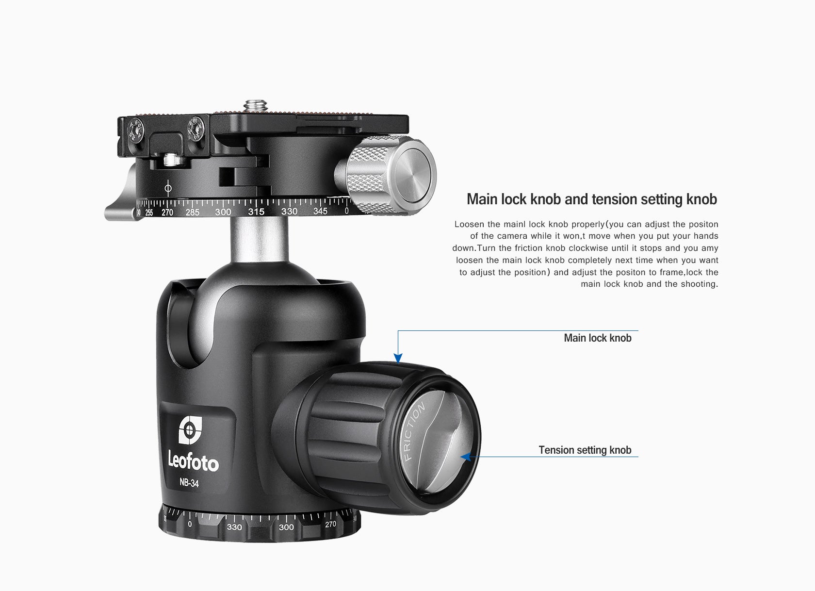 Leofoto NB-34 Pro Panning Ball Head with 360° Panning Clamp | Arca Compatible