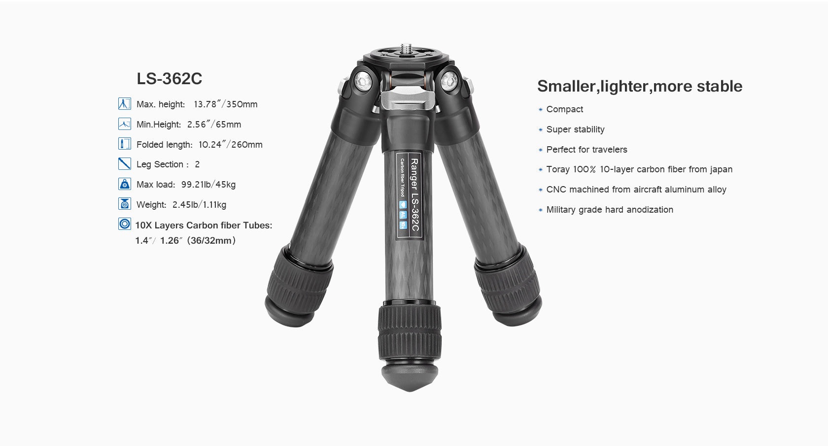 "Open Box" Leofoto LS-362C Short Ranger Series Tripod Set