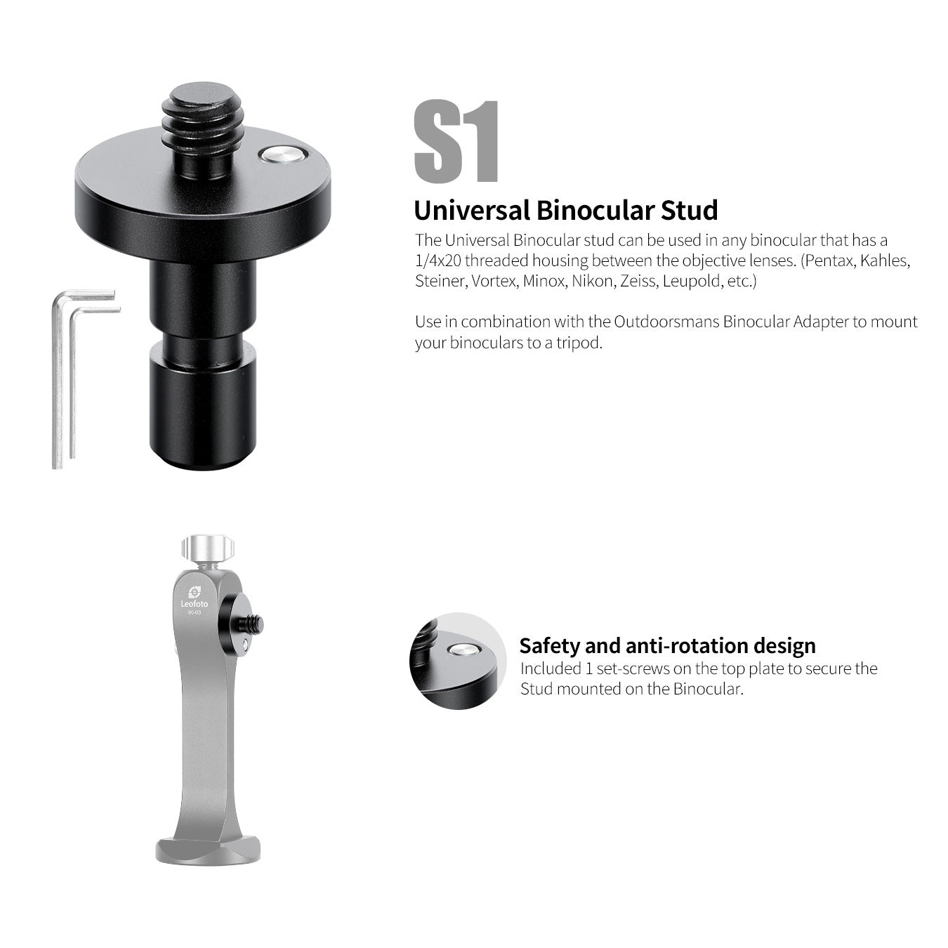 Leofoto BC-03 Hands Free Modular Binoculars Adapter for Tripod Mount A