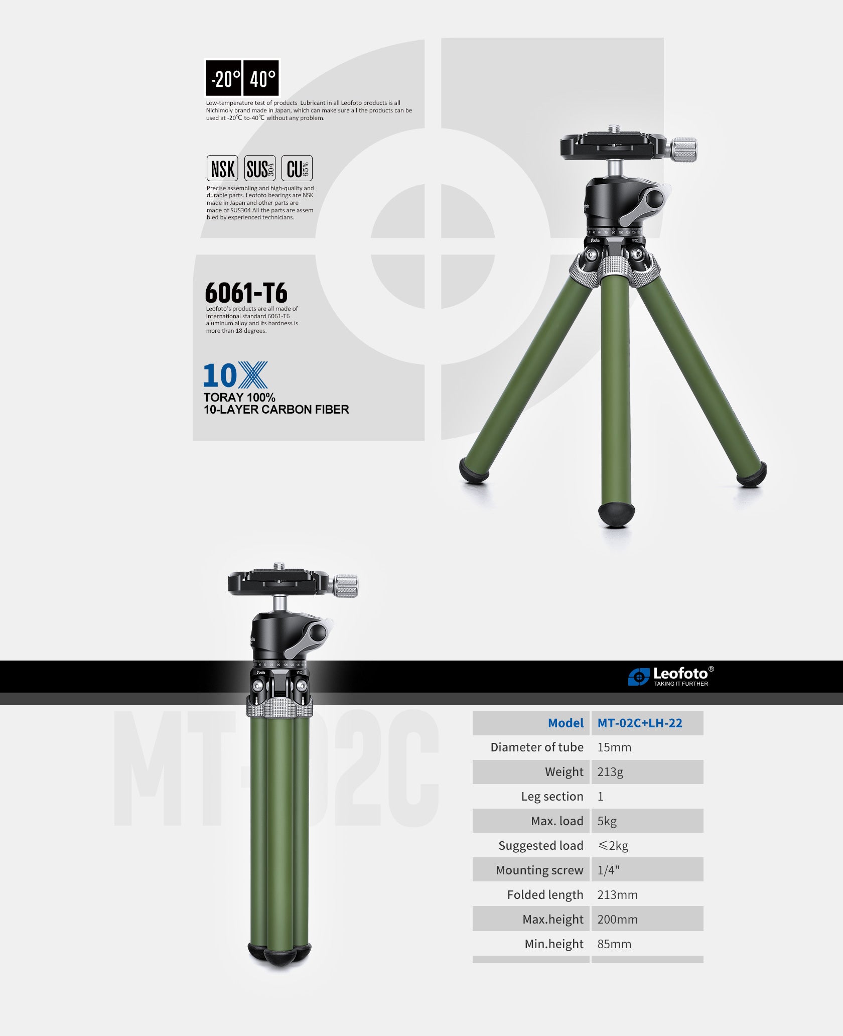 Leofoto MT-02C Mini Tabletop Travel Tripod | Color Options
