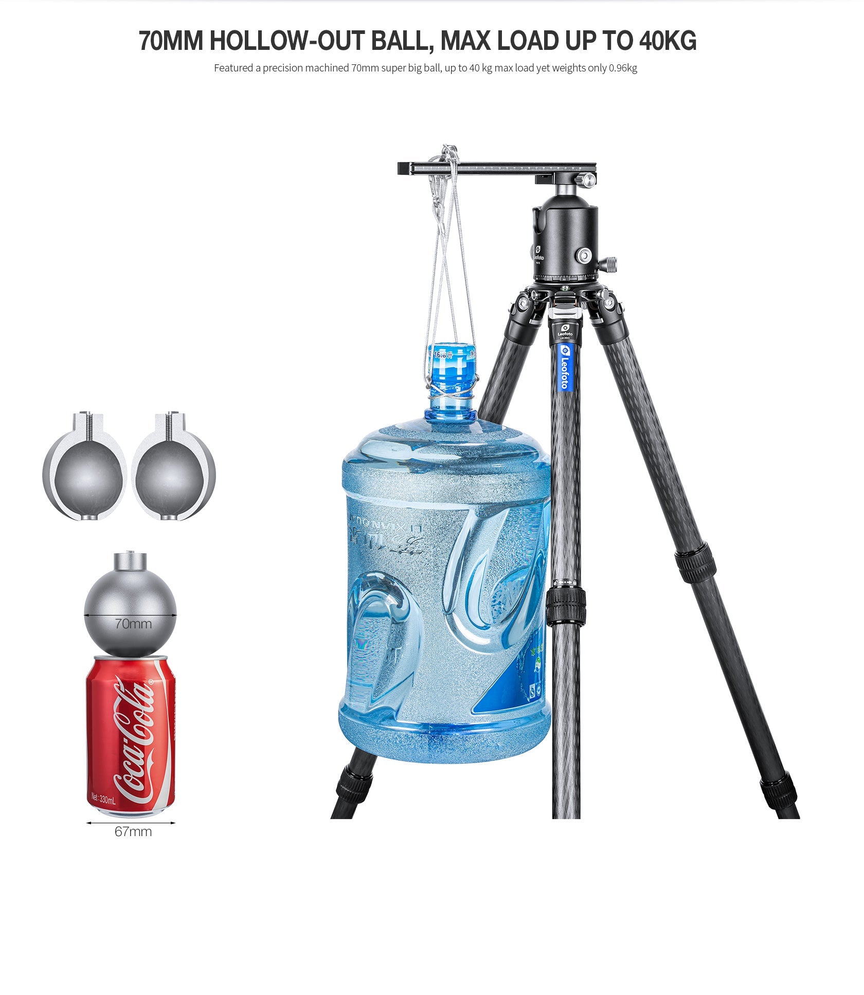 Leofoto HB-70LR (Lever-Release Clamp) 70mm Pro Heavy-Duty Ball Head wi