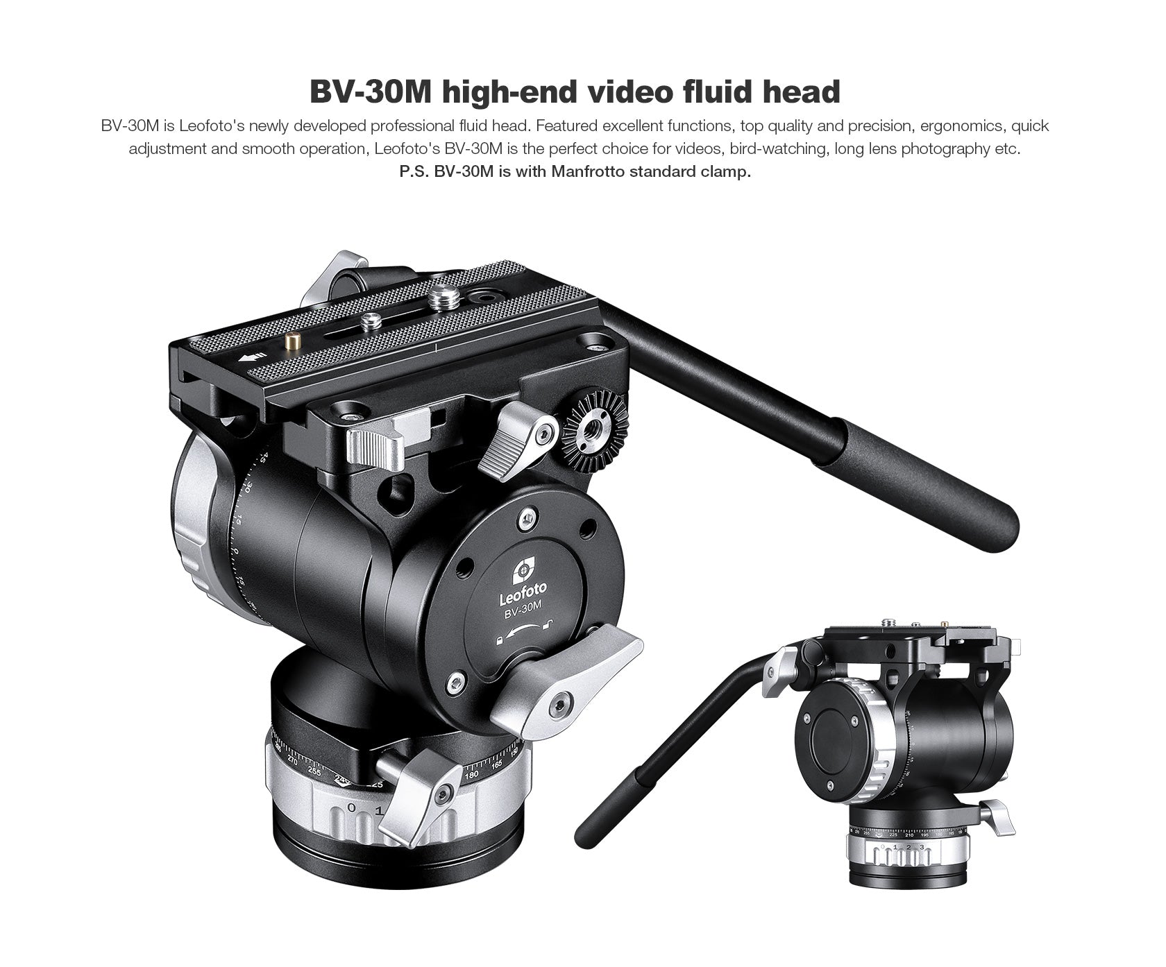 "Open Box"Leofoto BV-30M Pro Video Fluid Head - Manfrotto Standard Clamp