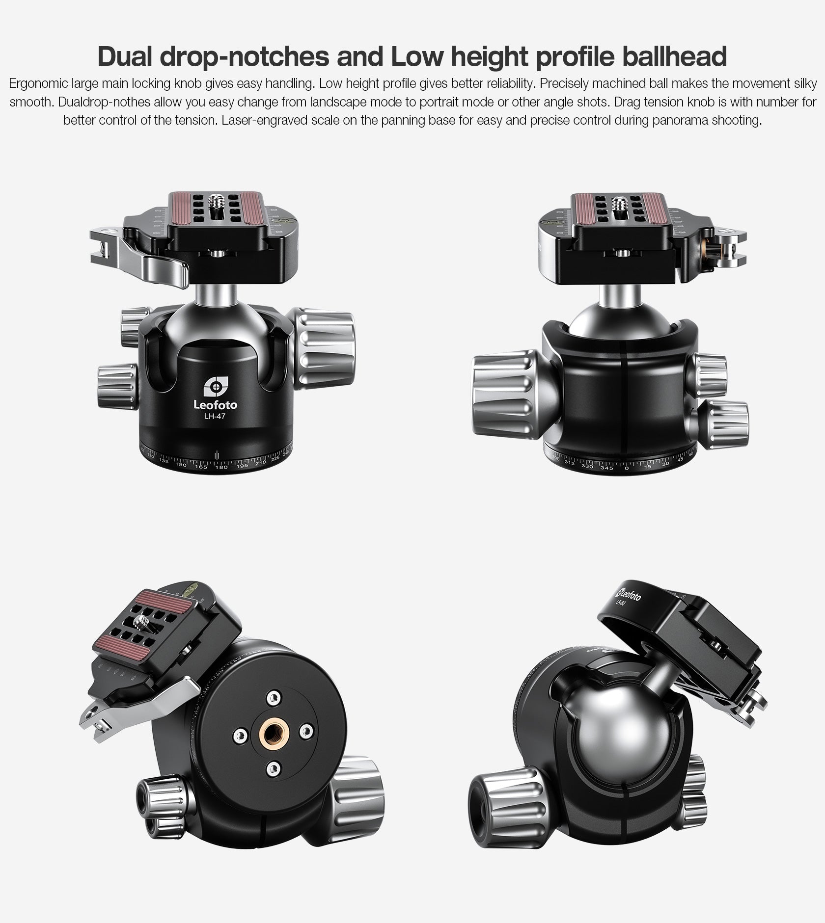 Leofoto LH-47LR Ball Head with LR-60 Lever Release Clamp | Arca Compat