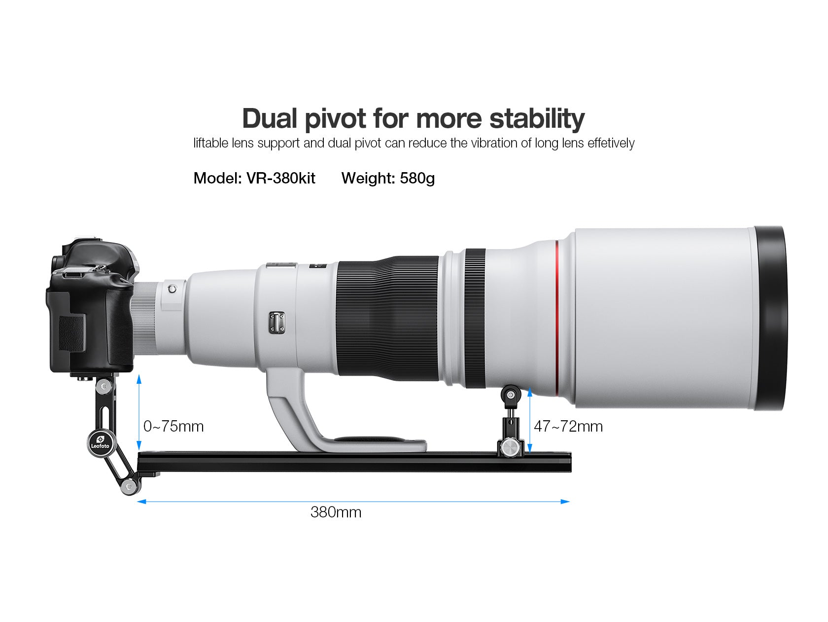 "Open Box" Leofoto VR-380Kit Updated 380mm Dual Pivot Long Lens Support for Manfrotto/ Sachtler Tripod Head