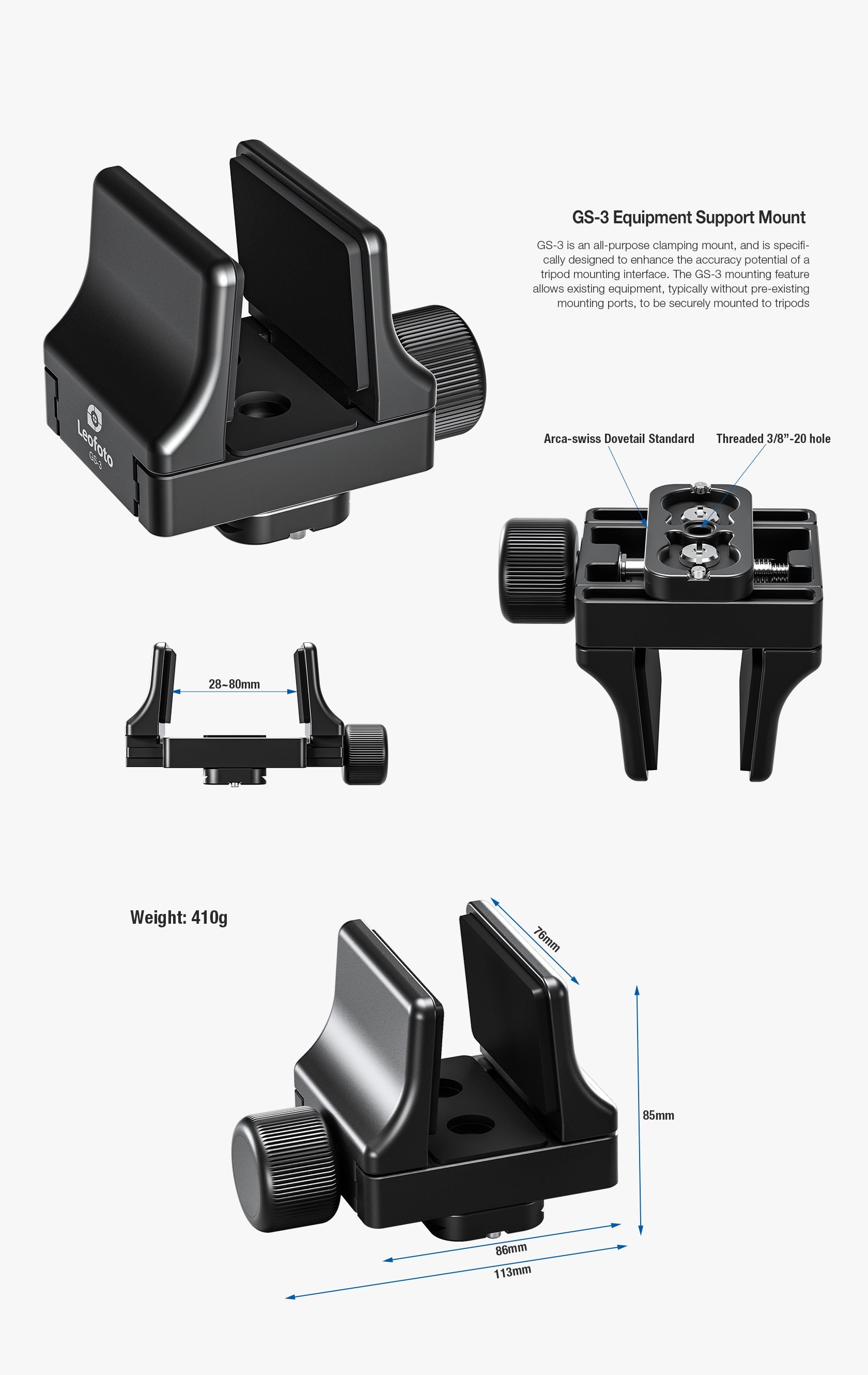 Leofoto SA-X+MK-40X+GS-3 Outdoors Tripod with Ball Head and Clamp Set | SA-X & 3/8" | Arca Compatible