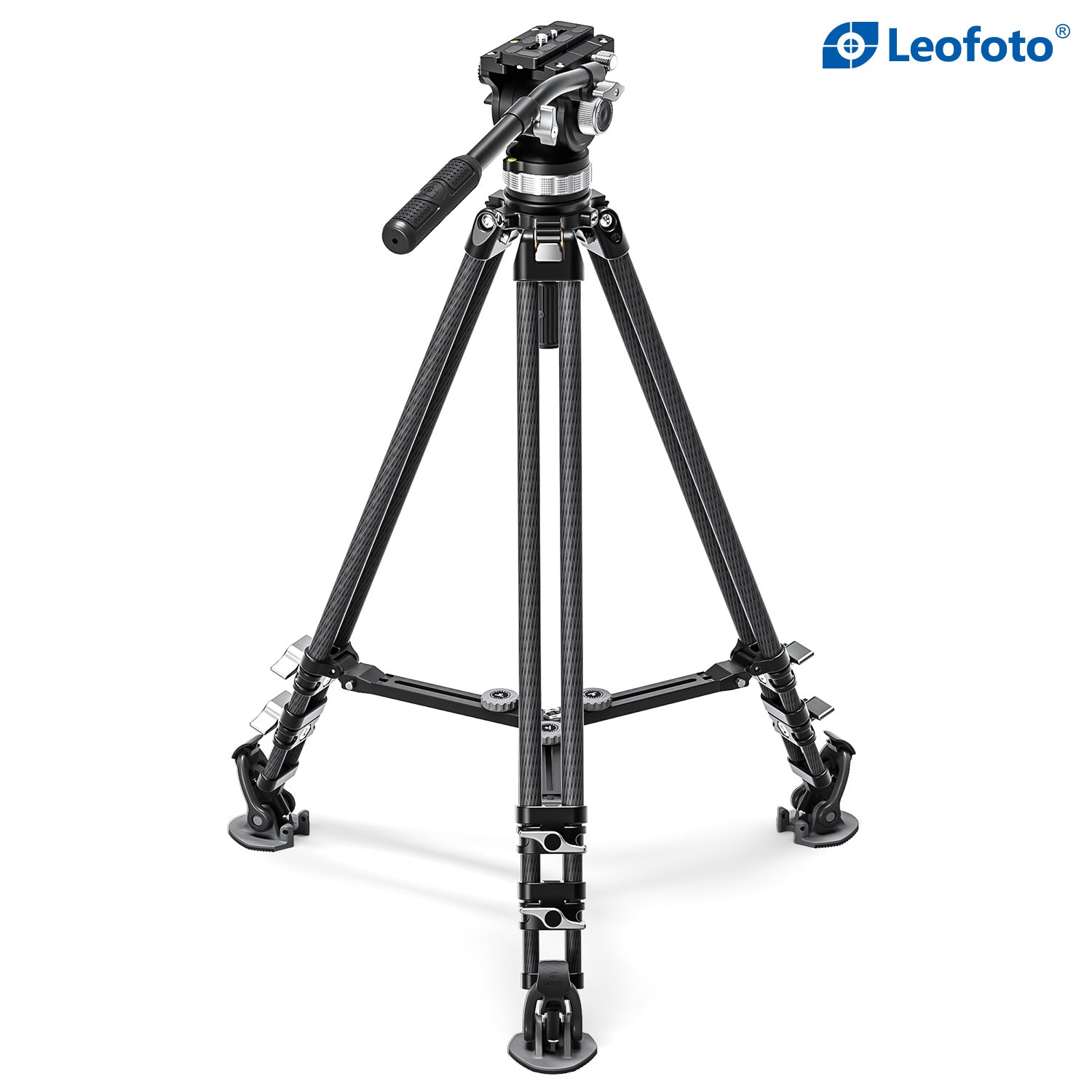 "Open Box" Leofoto LVC-193C+BV-15 Dual-Tube Video Tripod with Fluid Head Set  | 75mm Integrated Bowl with Leveling Base and Handle