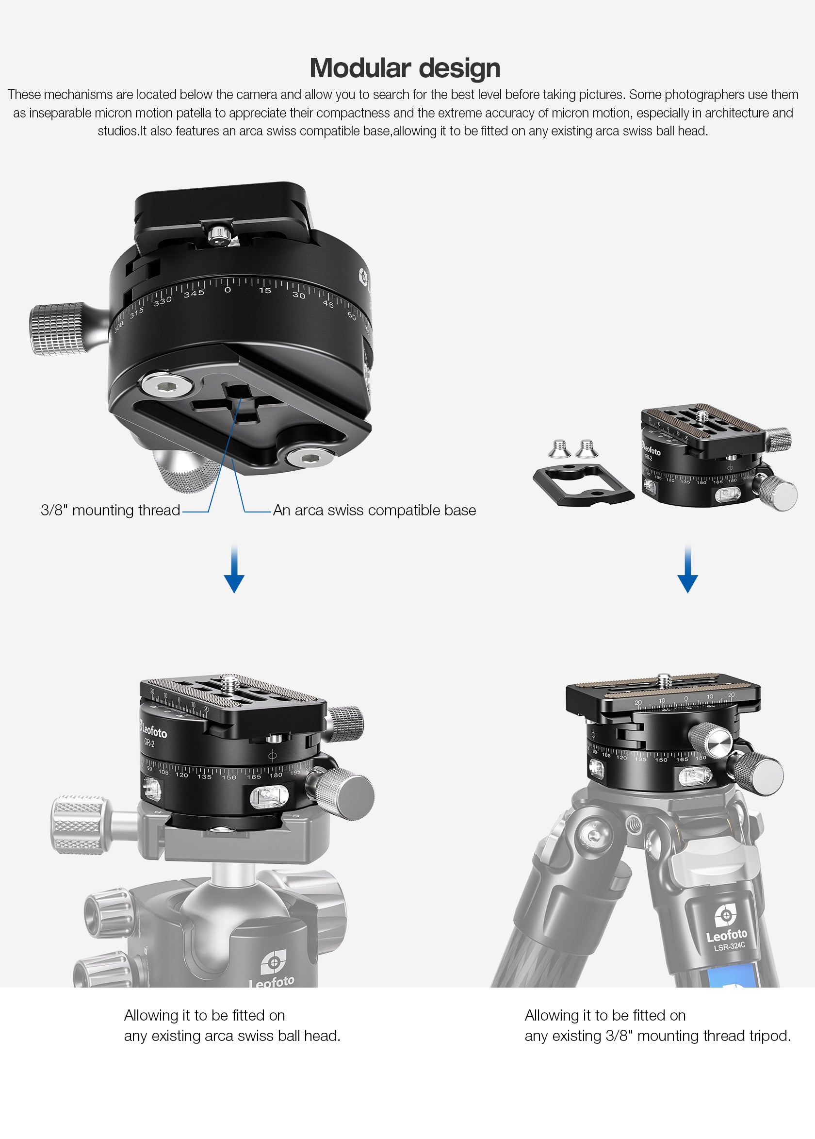 Leofoto GR-2 Geared Panning Adapter | Arca Compatible