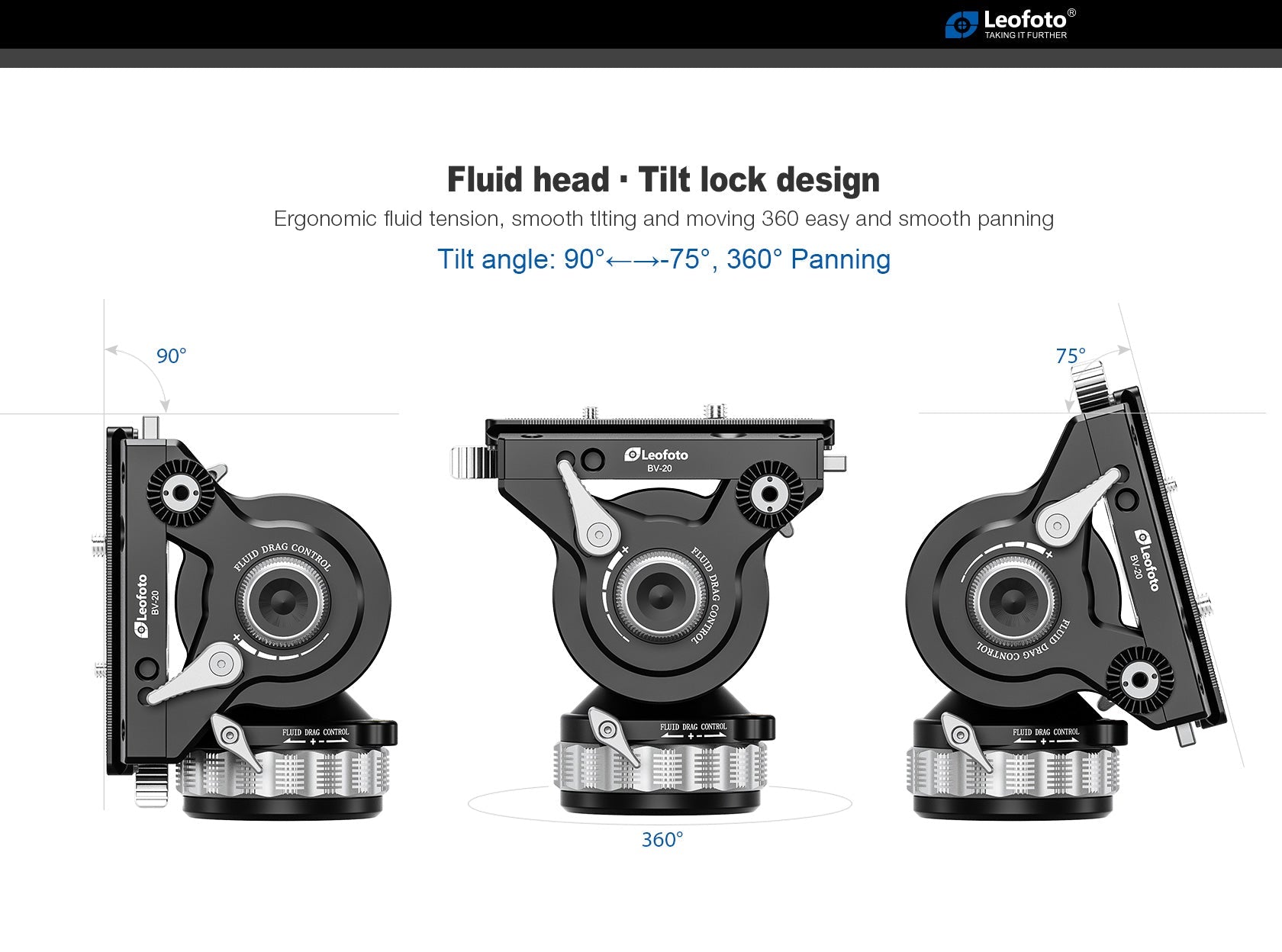 Leofoto BV-20K (Knob Clamp) Pro Fluid Video Head - Arca Standard