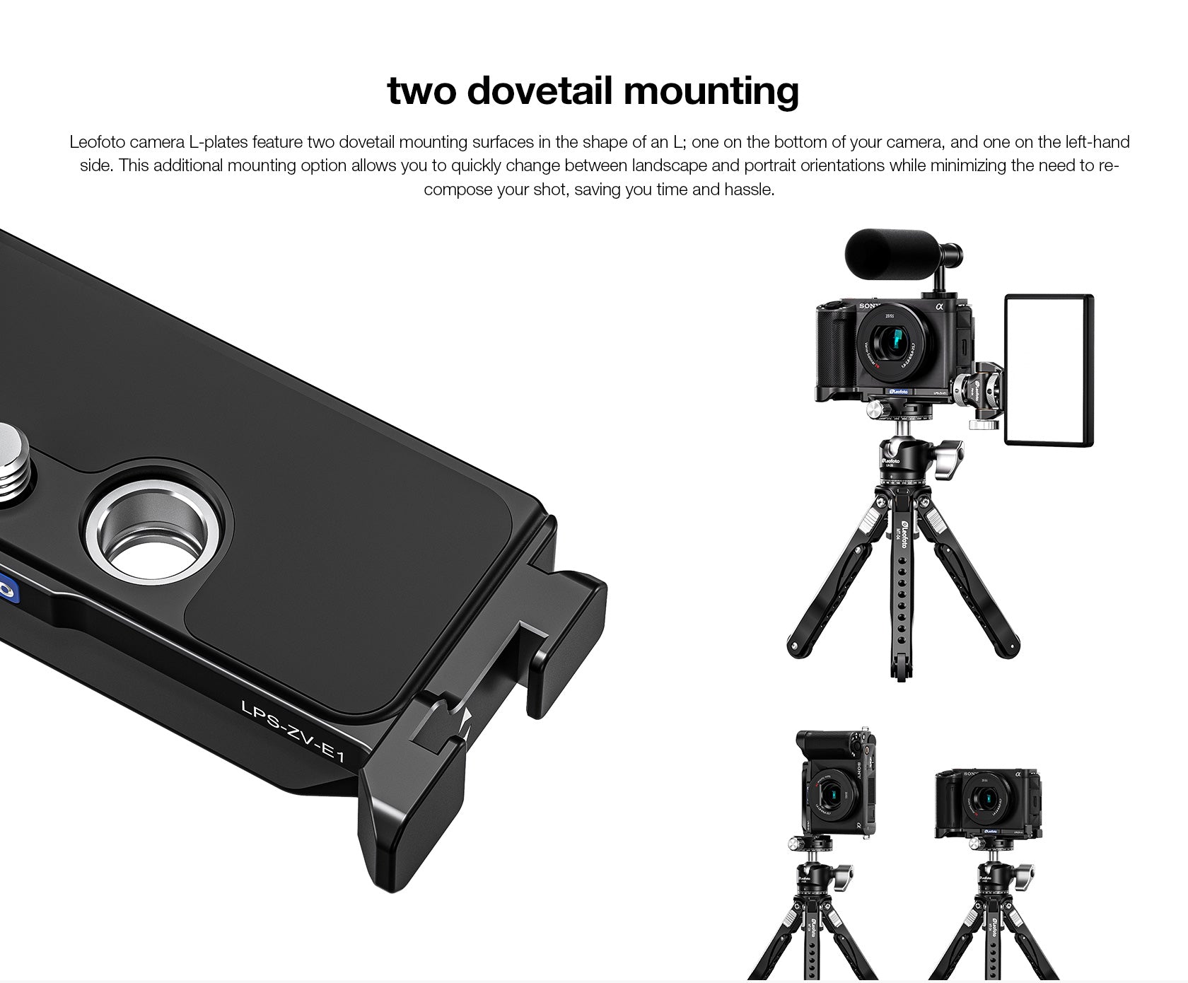 Leofoto LPS-ZV-E1 L Plate for Sony Alpha ZV-E1 | Arca Compatible (Black / Silver)