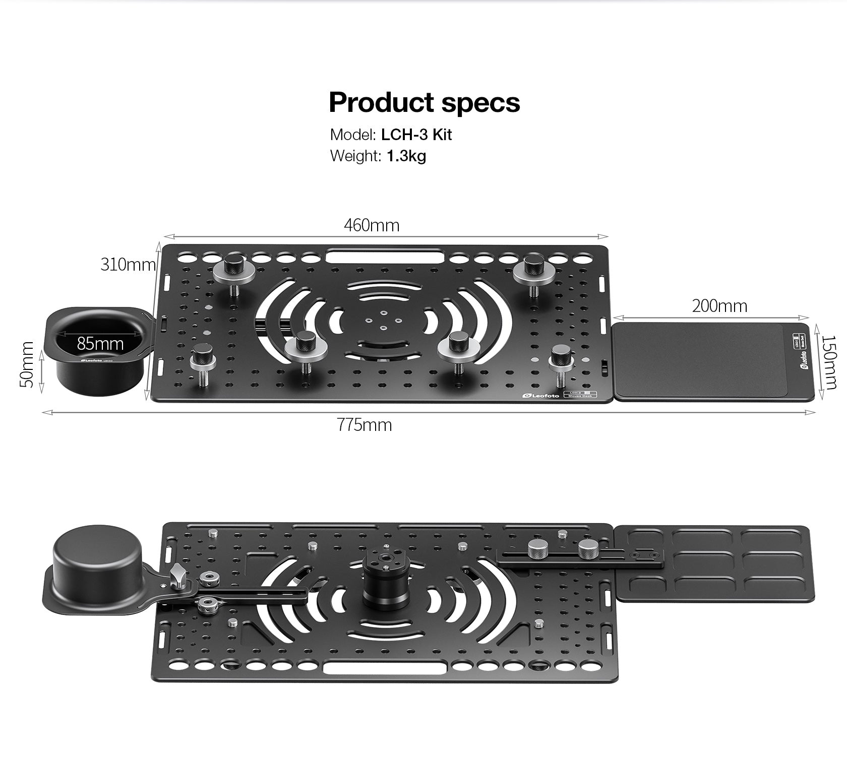 Leofoto LCH-3Kit Ultimate Laptop Tray Kit | 1/4" and 3/8" Compatible