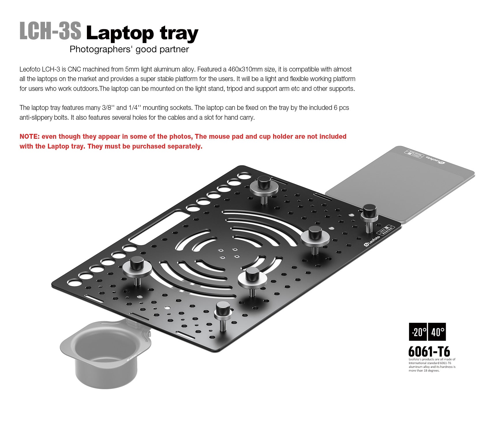 Leofoto LCH-3/LCH-3S Ultimate Laptop Tray (Tray Only) | 1/4