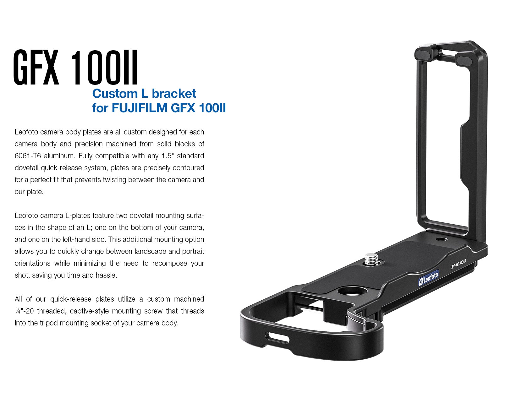 Leofoto LPF-GFX100II L Plate for Fujifilm GFX100 II | Arca Compatible