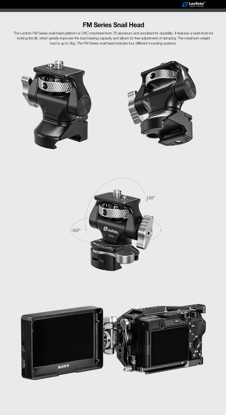 Leofoto FM01 Swivel & Tilt Monitor Mount with Quick Release Clamp A