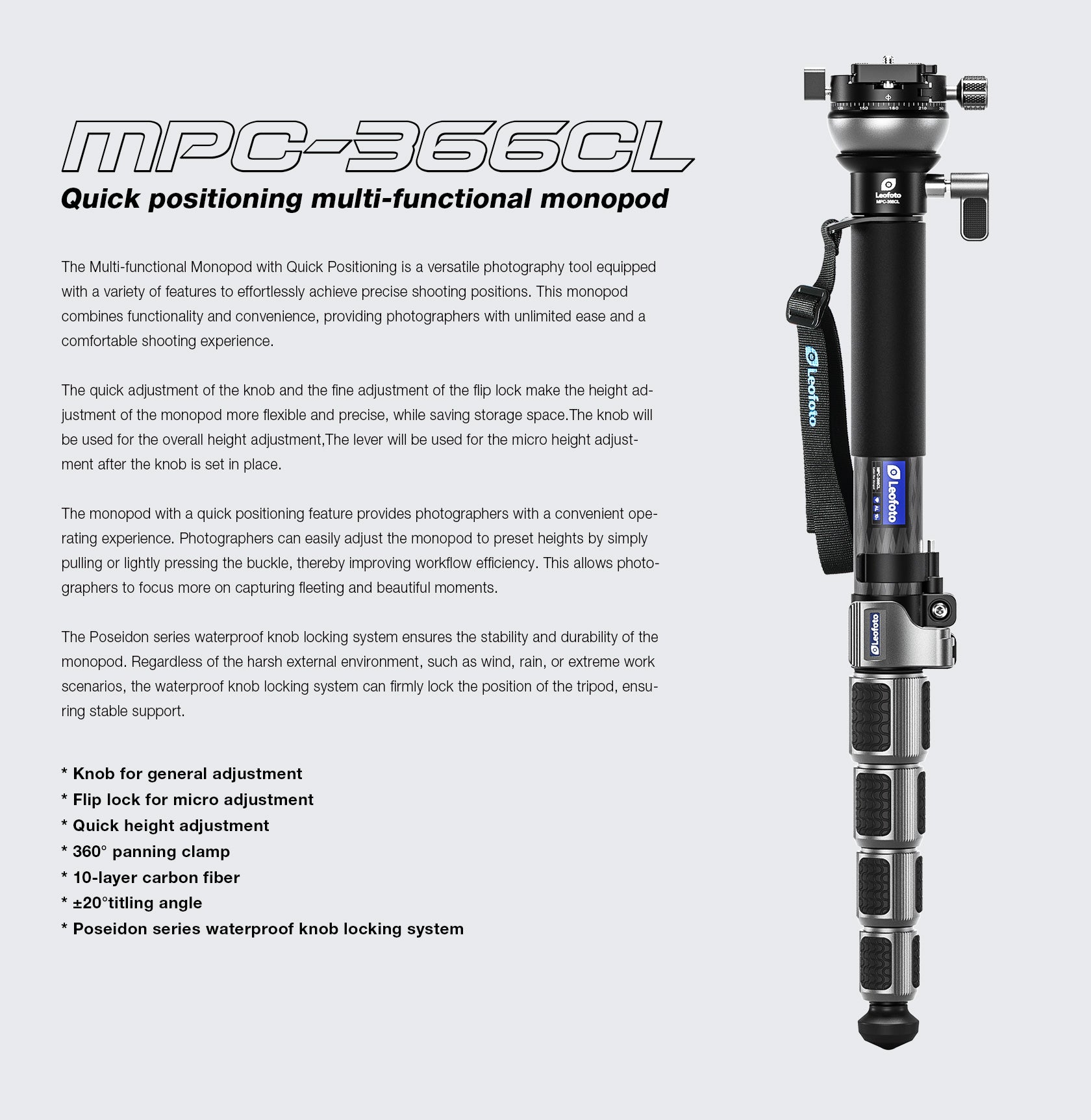 Leofoto MPC Series Quick Positioning Multi-Functional Monopod | Water-