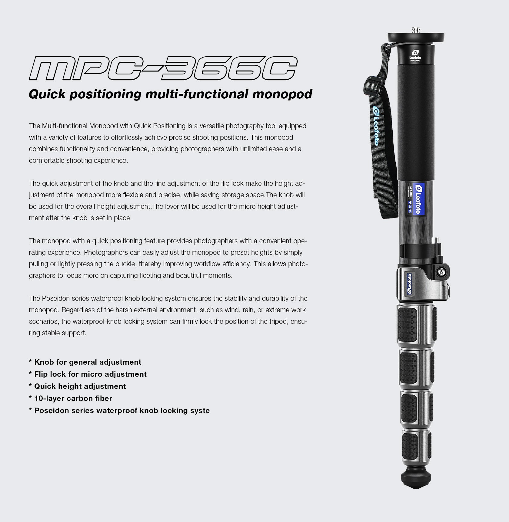 Leofoto　一脚　MP-326C Leofoto MP Series Carbon Fiber Monopod with Case