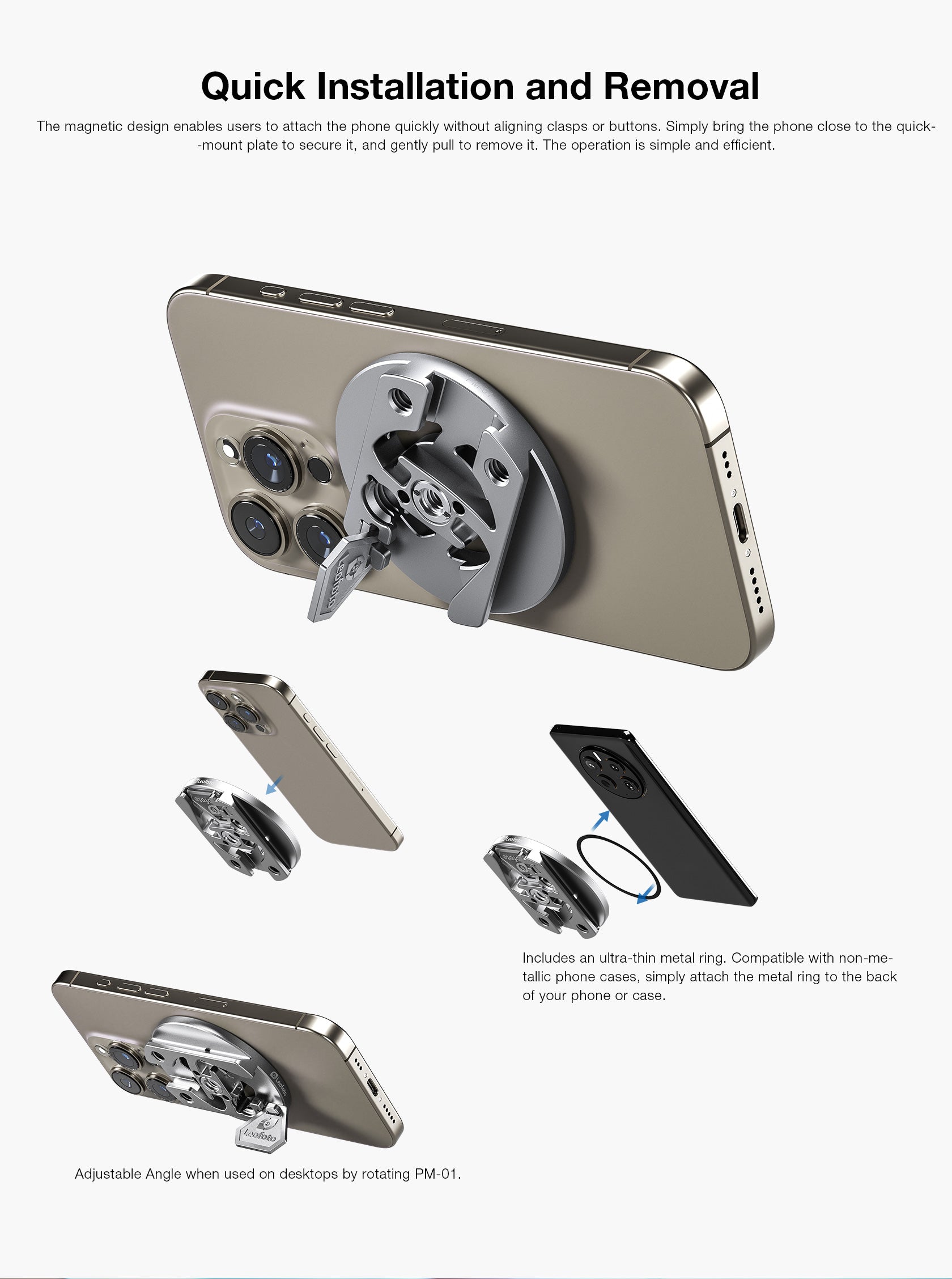 Leofoto PM-01 Magnetic Quick-Mount Plate for Mobile Phones