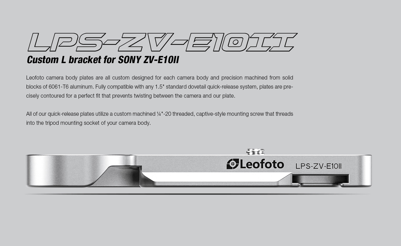 Leofoto LPS-ZV-E10II L Plate for Sony ZV-E10II | Arca Compatible (Black / Silver)