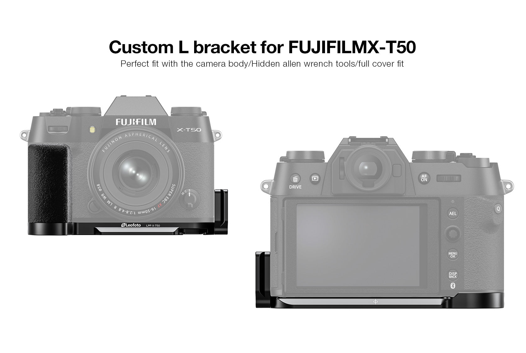Leofoto LPF-X-T50 L Plate for Fujifilm X-T50 | Arca Compatible (Black/