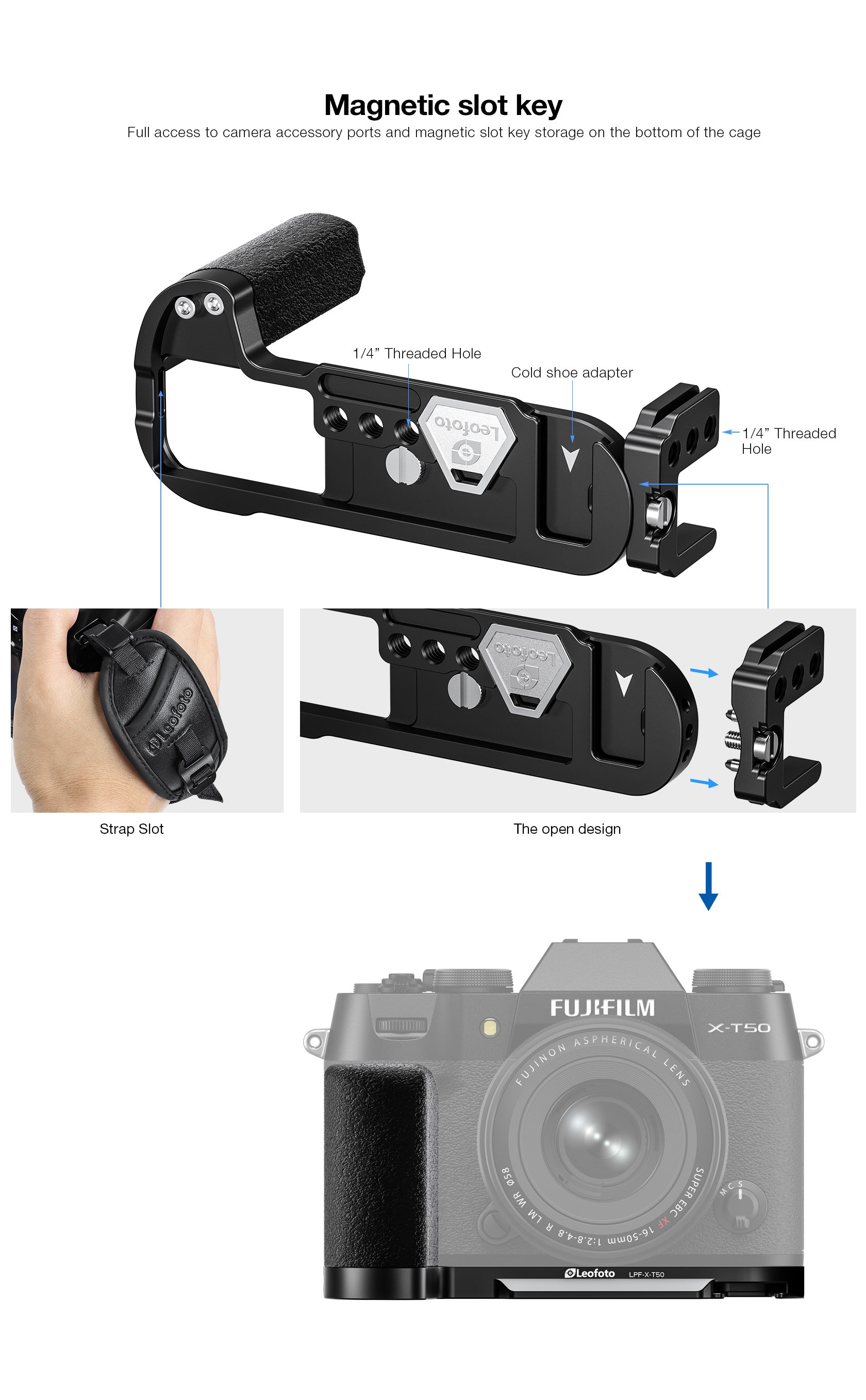 Leofoto LPF-X-T50 L Plate for Fujifilm X-T50 | Arca Compatible (Black/Silver)