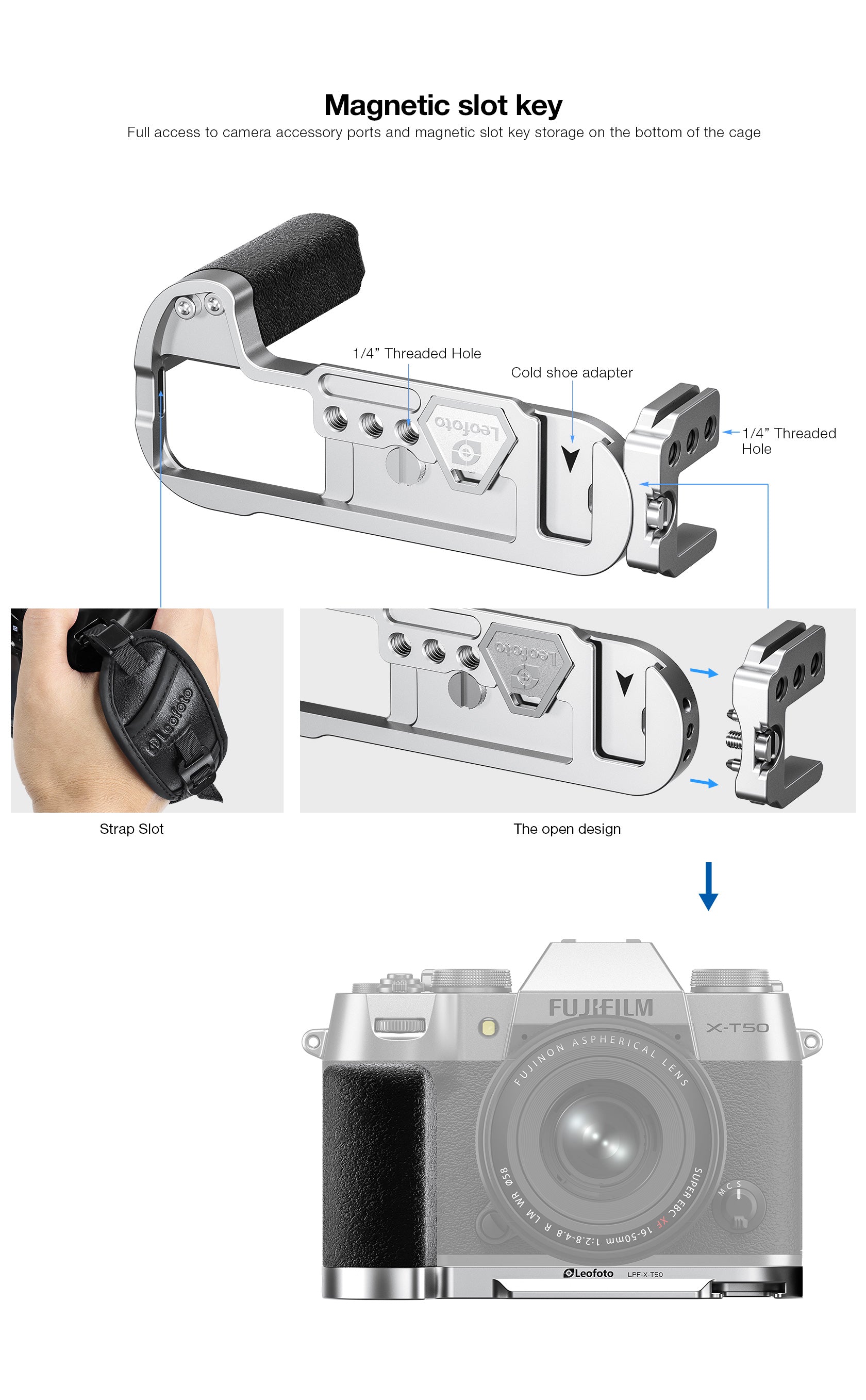 Leofoto LPF-X-T50 L Plate for Fujifilm X-T50 | Arca Compatible (Black/