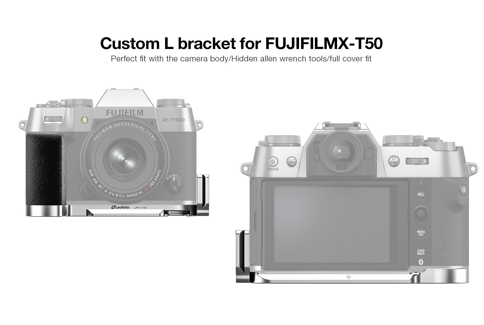 Leofoto LPF-X-T50 L Plate for Fujifilm X-T50 | Arca Compatible (Black/Silver)