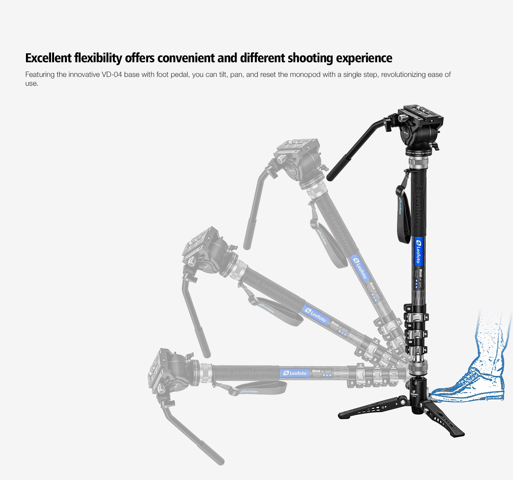 Leofoto MF-324C + VD-04 + BV-10 Upgraded Video Monopod System with Base Support Kit and Fluid Video Head