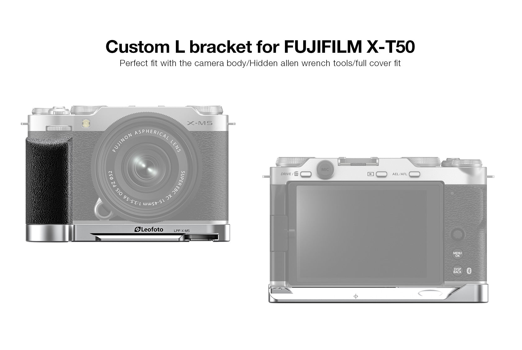 Leofoto LPF-X-M5 L Plate for Fujifilm X-M5 | Arca Compatible (Black/Si