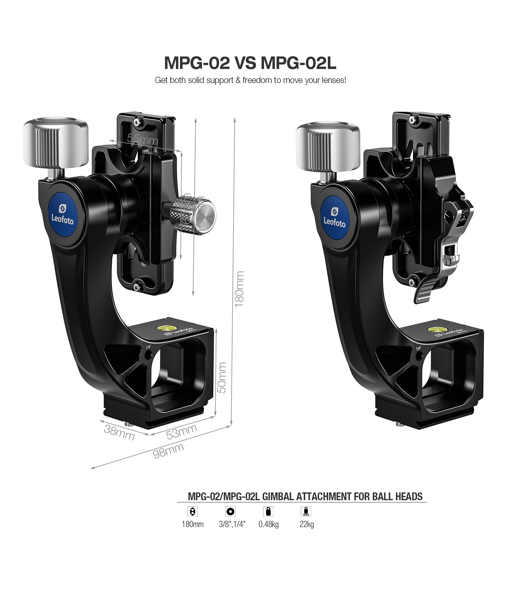 Leofoto MPG-02 (Knob Clamp) / MPG-02L (Lever-Release Clamp) Gimbal Att