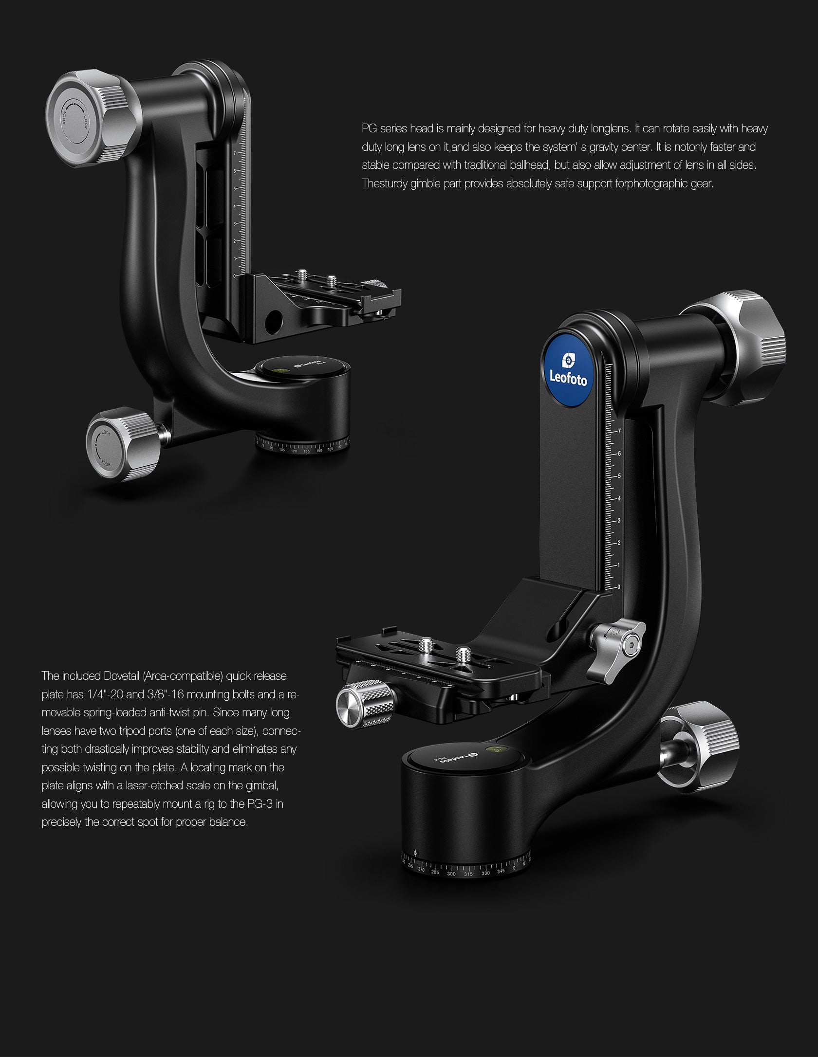 Leofoto PG-4 Heavy-Duty Gimbal Tripod Head