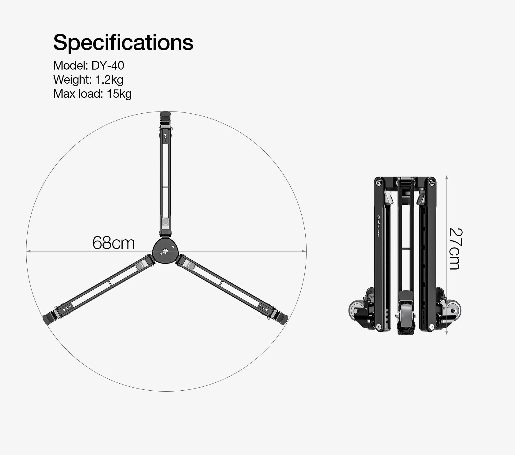 Leofoto DY-40 Monopod Dolly with Lockable Wheels & Tripod Conversion