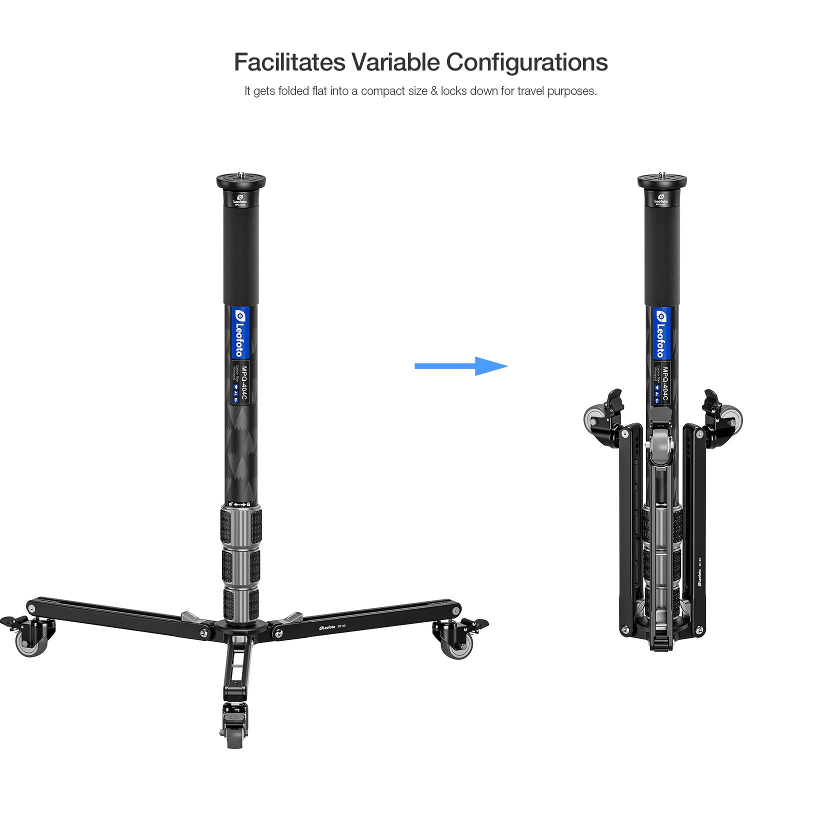Leofoto DY-40 Monopod Dolly with Lockable Wheels & Tripod Conversion