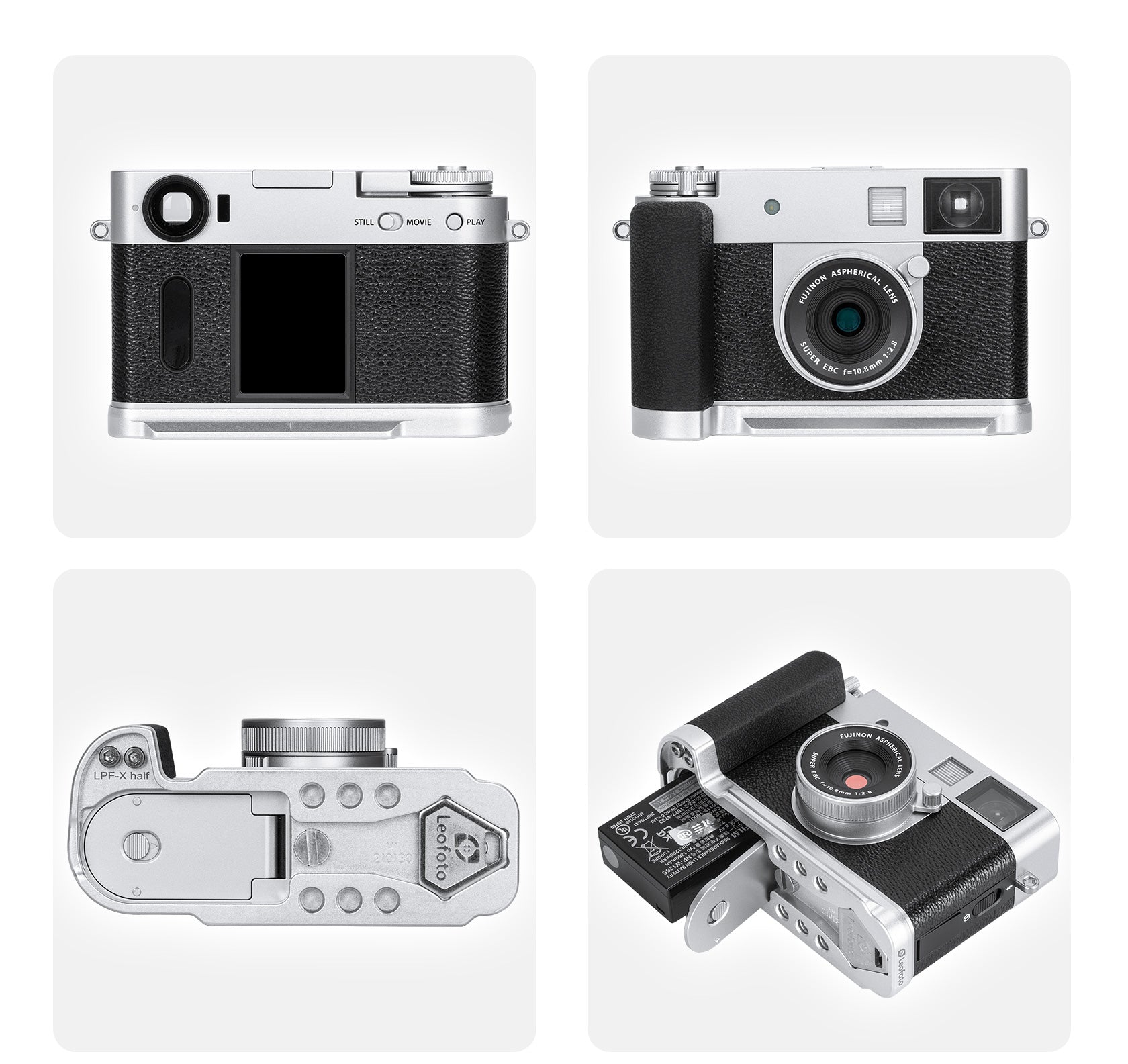 Leofoto LPF-X-half L Plate for Fujifilm X half | Arca Compatible (Black/Silver)