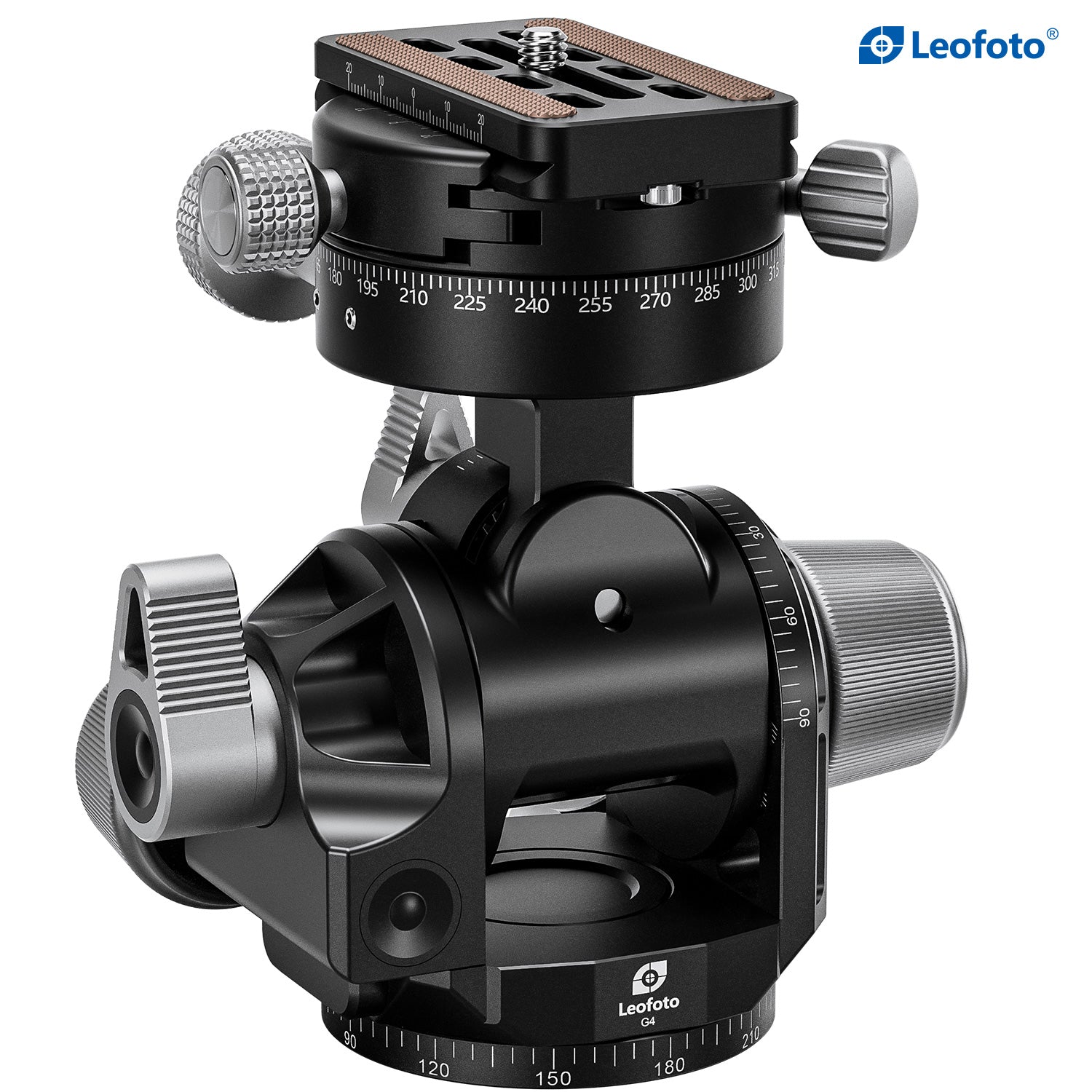 Leofoto G4PROM Four Way Geared Head with GR-3 Extended Knob Geared Panning Adapter | Arca Compatible