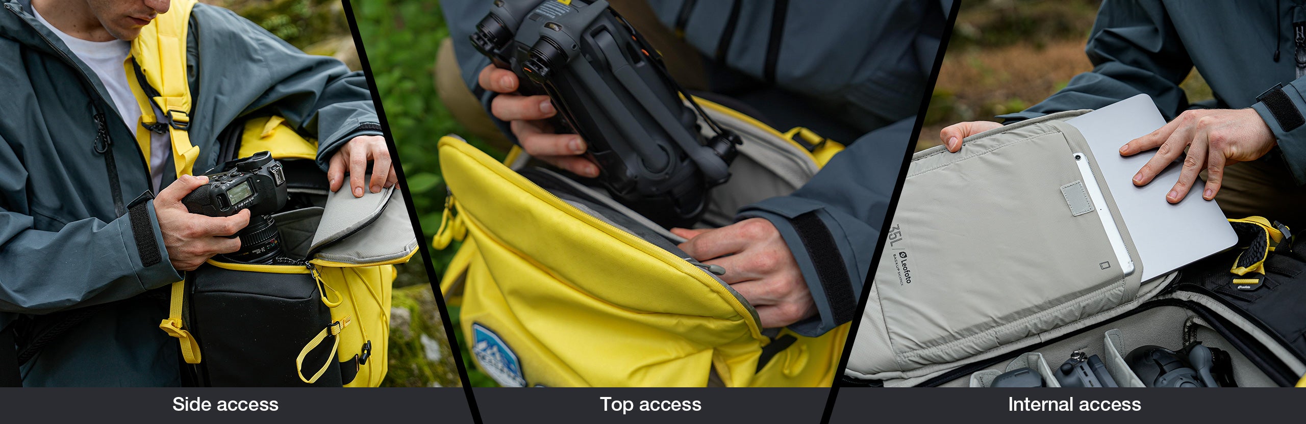 Leofoto 35L All-in-One Travel & Outdoor Camera Backpack (Black / Yellow / Green)