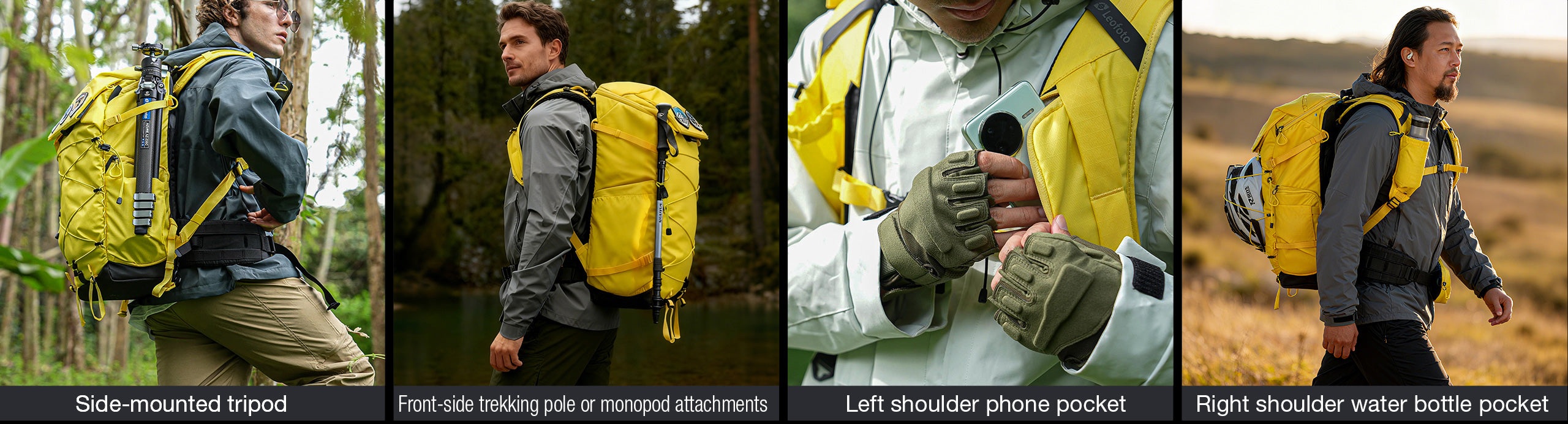 Leofoto 35L All-in-One Travel & Outdoor Camera Backpack (Black / Yellow / Green)