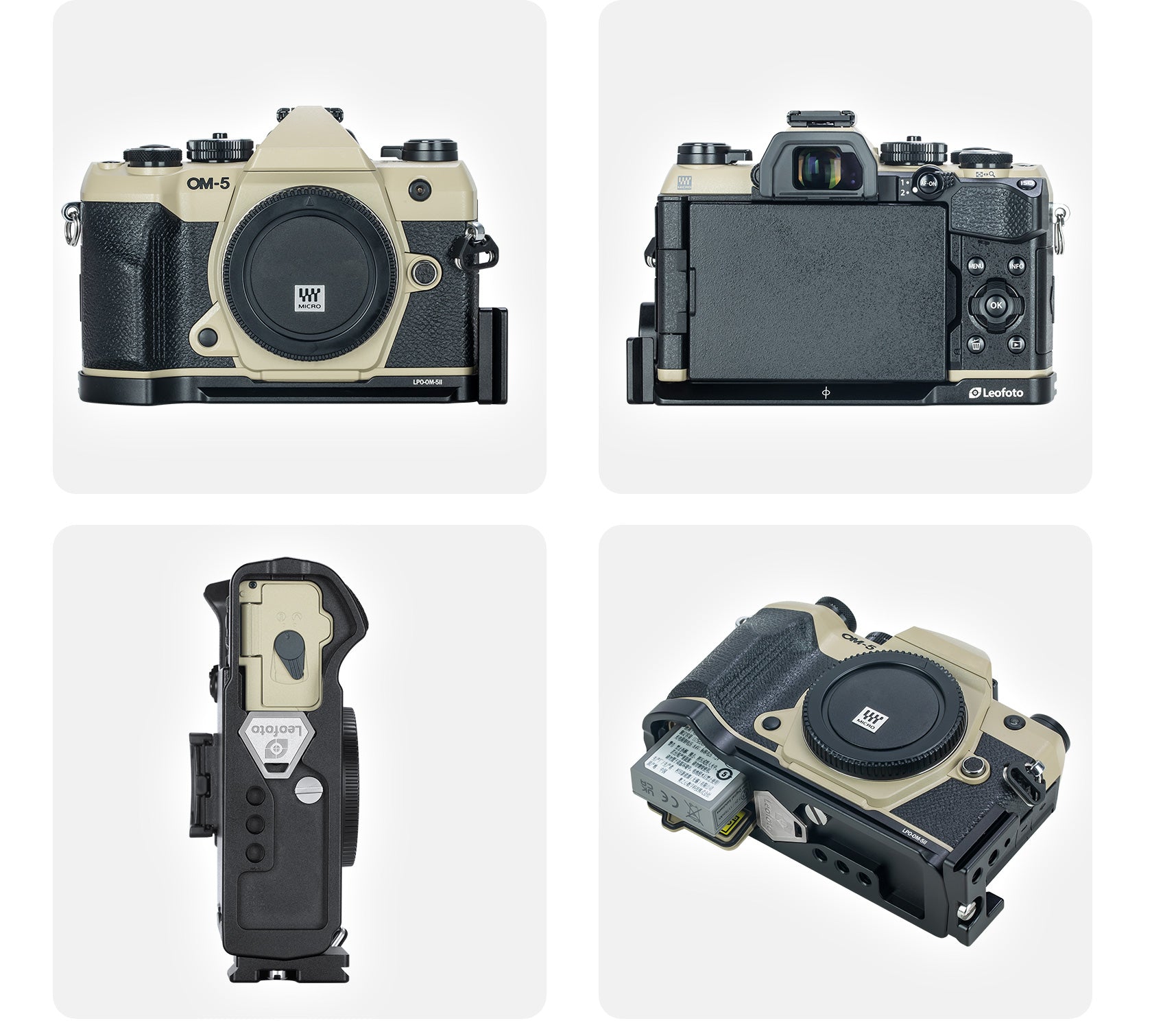 Leofoto LPO-OM-5II L Plate for Olympus OM System OM-5II | Arca Compatible (Black/Silver)