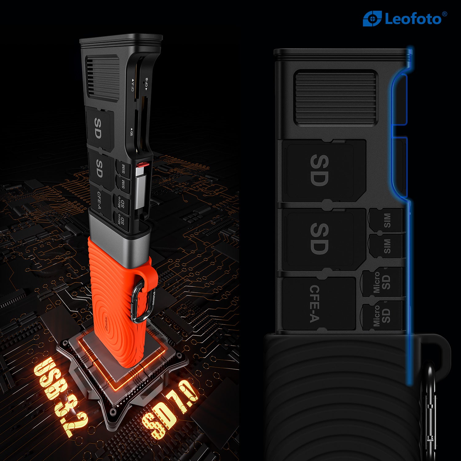 Leofoto LCR-01 Flash Transfer Card Case — Quad-Card Reader with CFexpress Type A/B & SD Support
