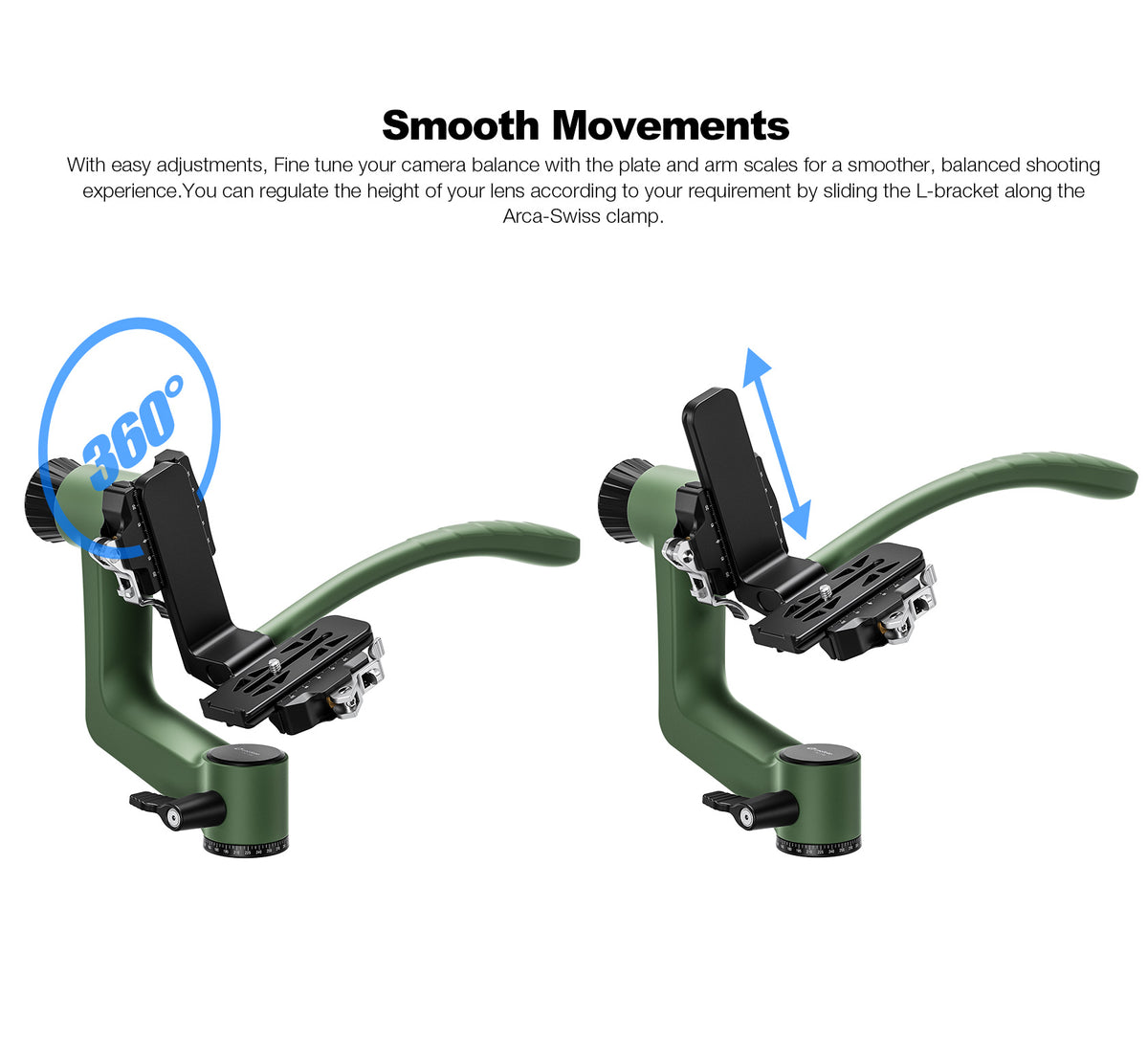 Leofoto PG-3SL (Lever-Release Clamp) Carbon Fiber Gimbal Head with Handle – Black / Green