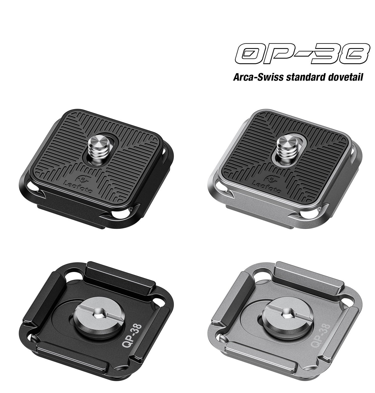 Leofoto QP-38 38mm Quick Release Plate | Four-Sided Arca-Style Interface | Anti-Loosening Screw