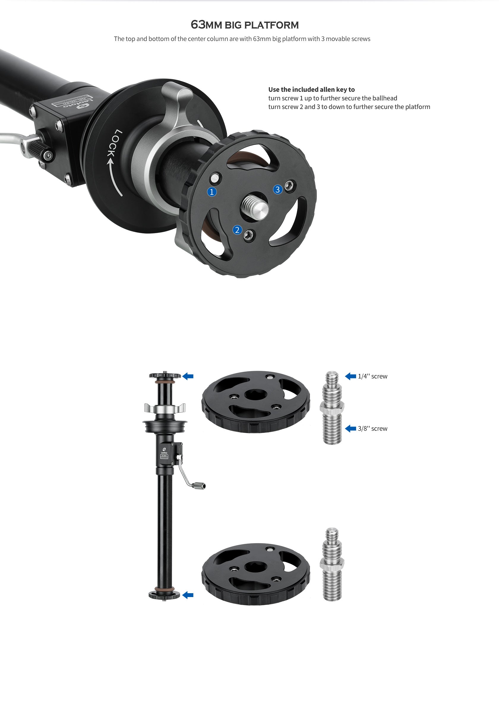 “Open Box" Leofoto GC-364C/ GC-404C Geared Center Column for 75mm/100mm Bowl Tripods